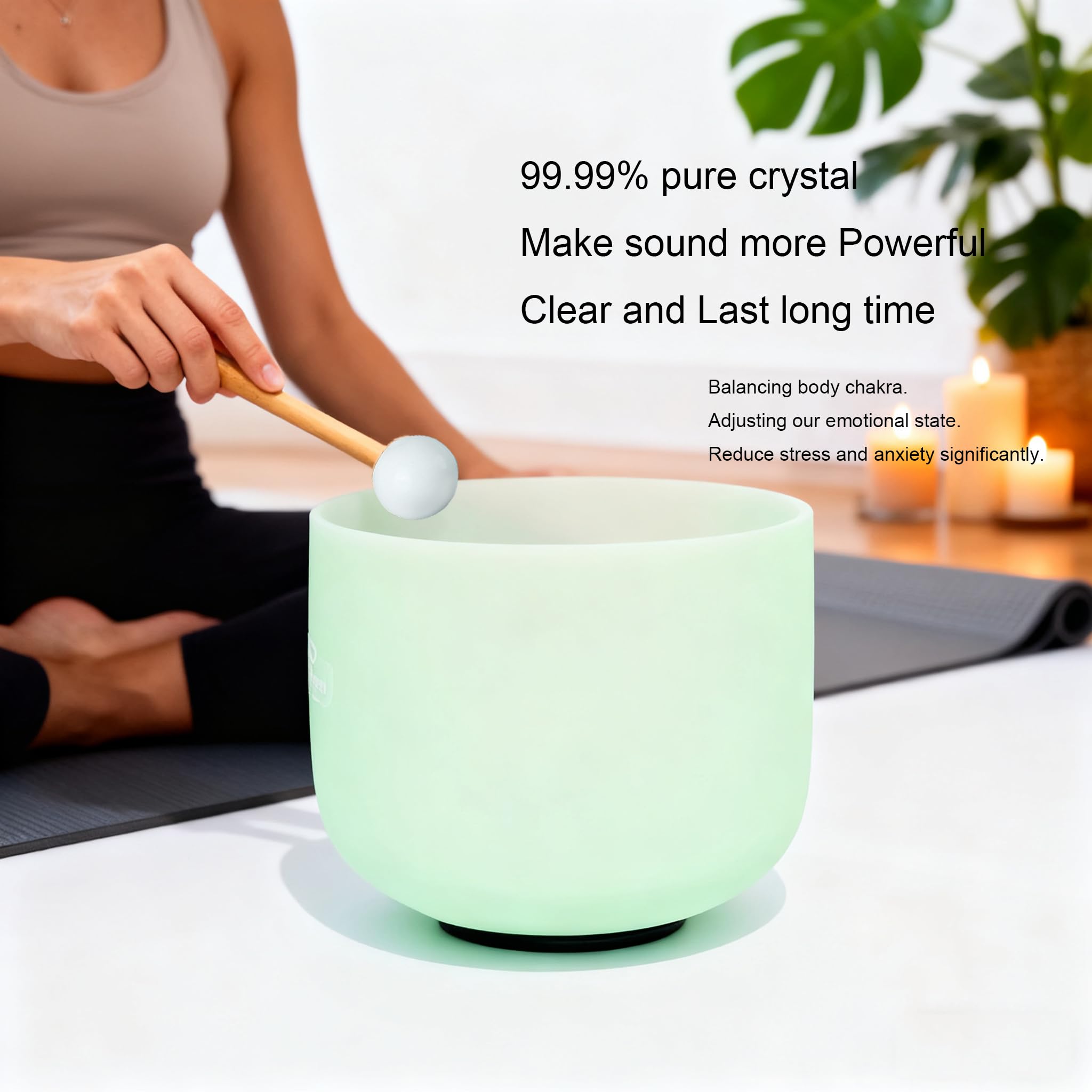 Hye-eun Set di 7 campane tibetane in cristallo da 432 Hz, color verde menta, in quarzo smerigliato, per chakra, con 2 custodie per il trasporto, per pulire e alleviare lo stress, consapevolezza