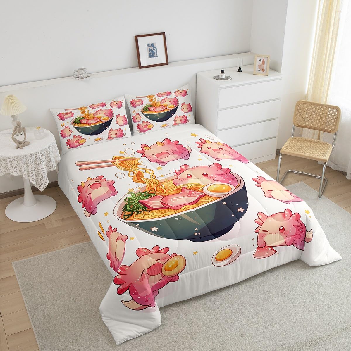 Homemissing Aquarell Lovely Axolotl Steppdecke Ocean Wildlife Bettdecke 135x200cm für Kinder Mädchen Japan Lamian Nudeln Steppbett Salamander