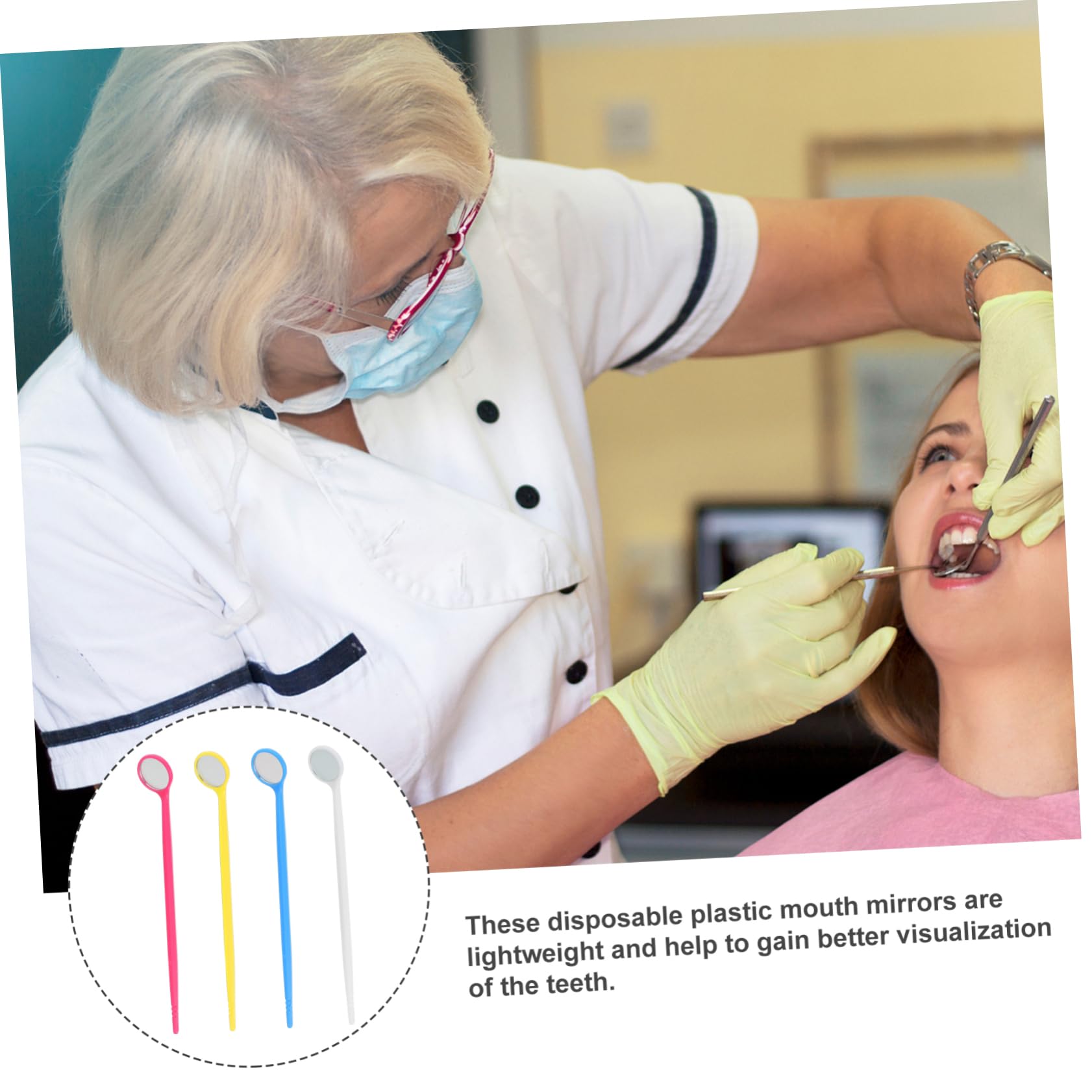 Ciieeo 3 Set Specchietti Usa E Getta Kit Adulti A Forma Di Con Denti Attrezzo Specchio Orale Specchietti Di Ispezione Plastica 20 Pezzi*3
