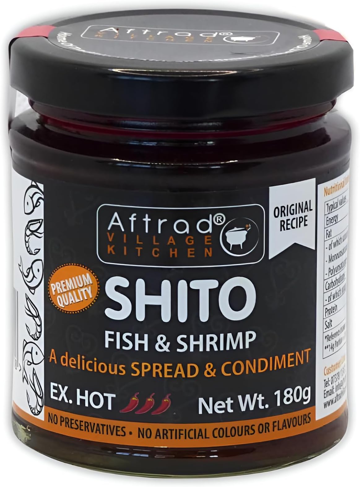 Aftrad Village Kitchen Shito 180g, EXTRA HOT - A Ghanaian Chilli Sauce Made with Smoked Fish & Shrimps. A Delicious Condiment for All Cooked Meals. It can be Used as dips, Spreads and in sauces.