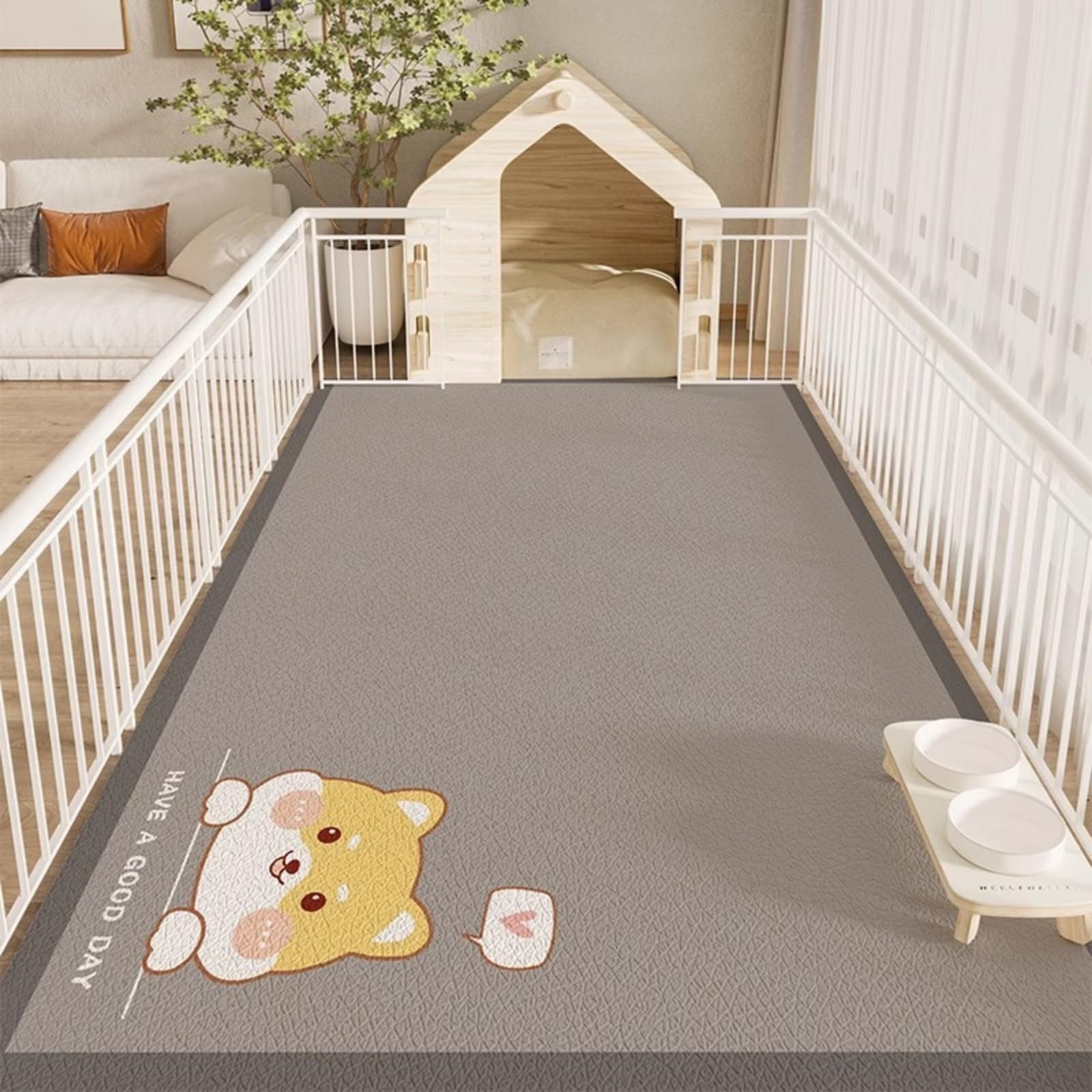 Hixingo Tappetino Ciotola per Cane e Gatto Assorbente, Tappetino Sottociotola per Gatti e Cani Grande Tappetini Lavabile in PVC Impermeabile e Antiscivolo (Schizzo giallo,120 * 160cm)