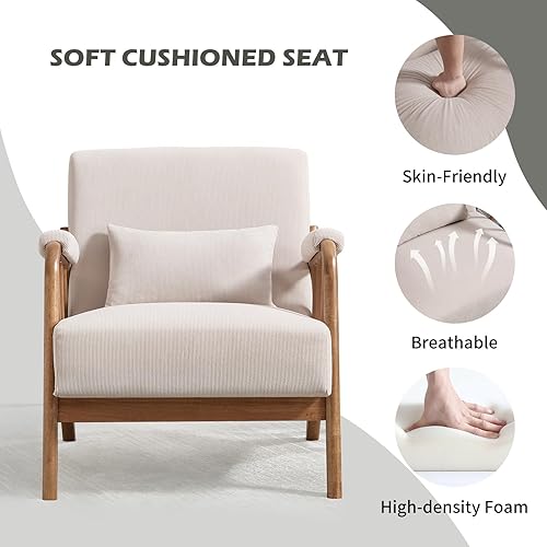 Miniatura 5 de INZOY Silla decorativa moderna de mediados de siglo con marco de madera, sillón de lectura tapizado con tela de pana suave, silla decorativa para