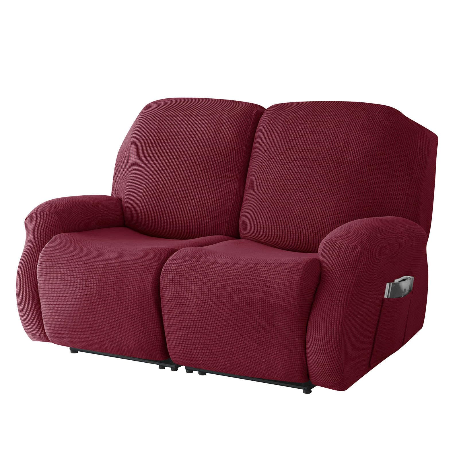 CLGTY Stretch 6-piece recliner loveseat covers, Soft Jacquard Fabric reclining sofa slipcover with Pocket Armchair Covers For Pets Kids-wine red-2 seater