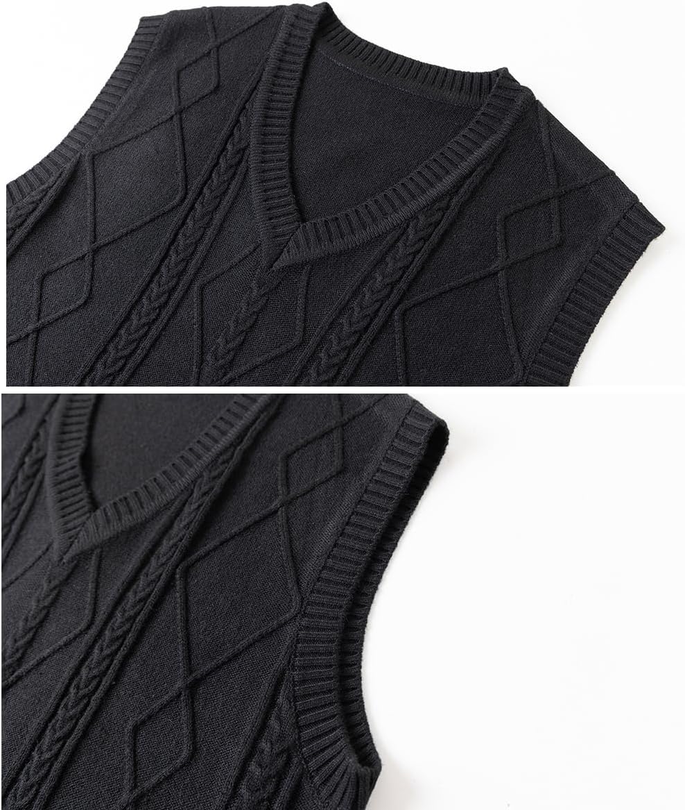 Men's Argyle Sweater Vest Classic V-Neck Knitwear Sleeveless Pullover Warm Cable Knitted Tank Top