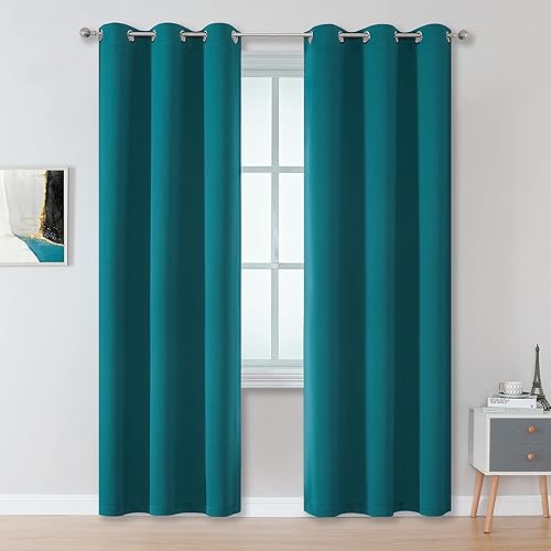 DUALIFE Dark Teal Curtains 84 Inch Length 2 Panels Set Grommet Curtain Drapes Insulated Thermal Room Darkening Blackout Curtains for Bedroom Boy Kids Room 42 x 84 Inches Long