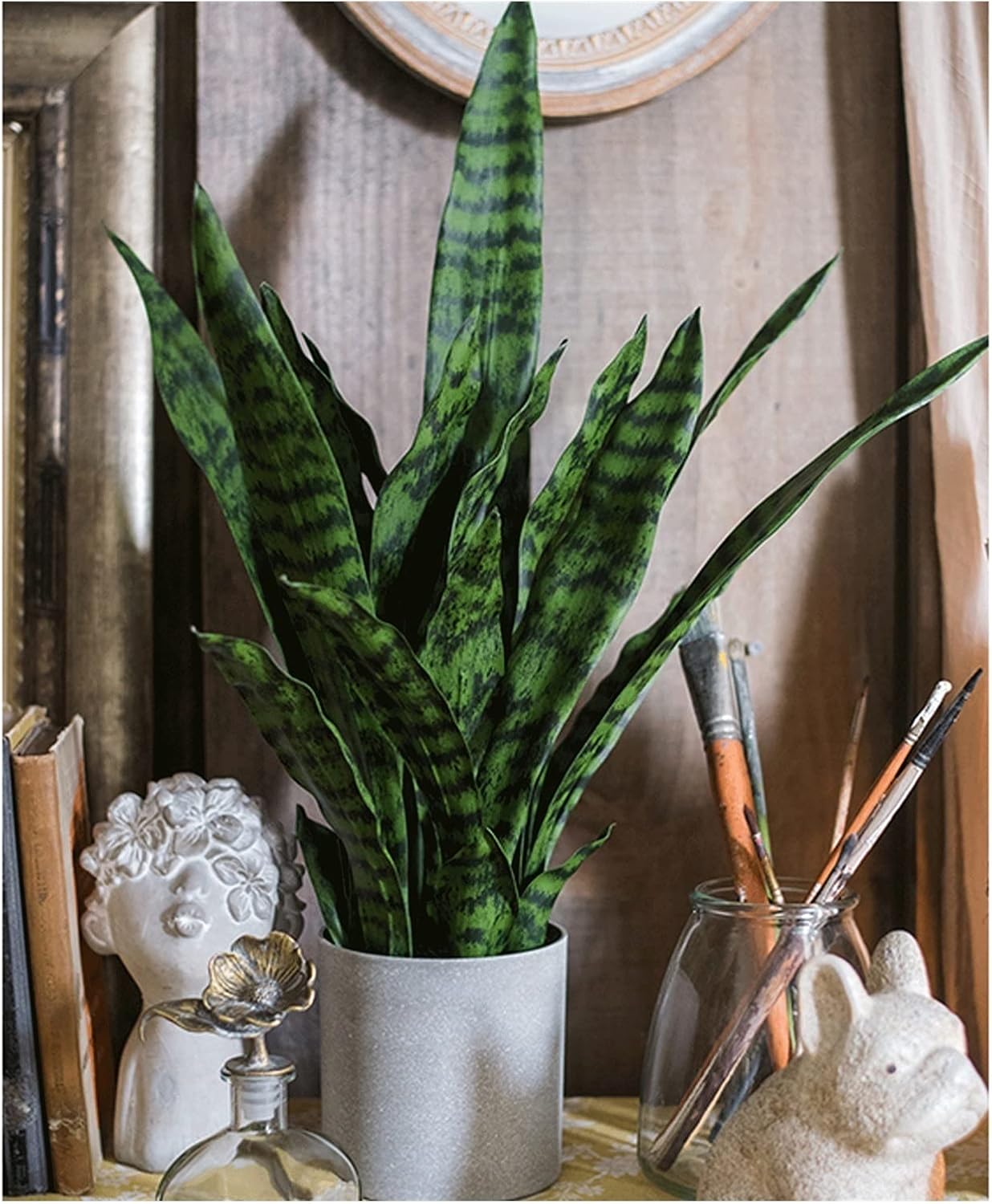 シミュレーションツリー 人工緑の葉のSansevieriaの植物、23.6インチの偽のSansevieriaの木、家のホームオフィス