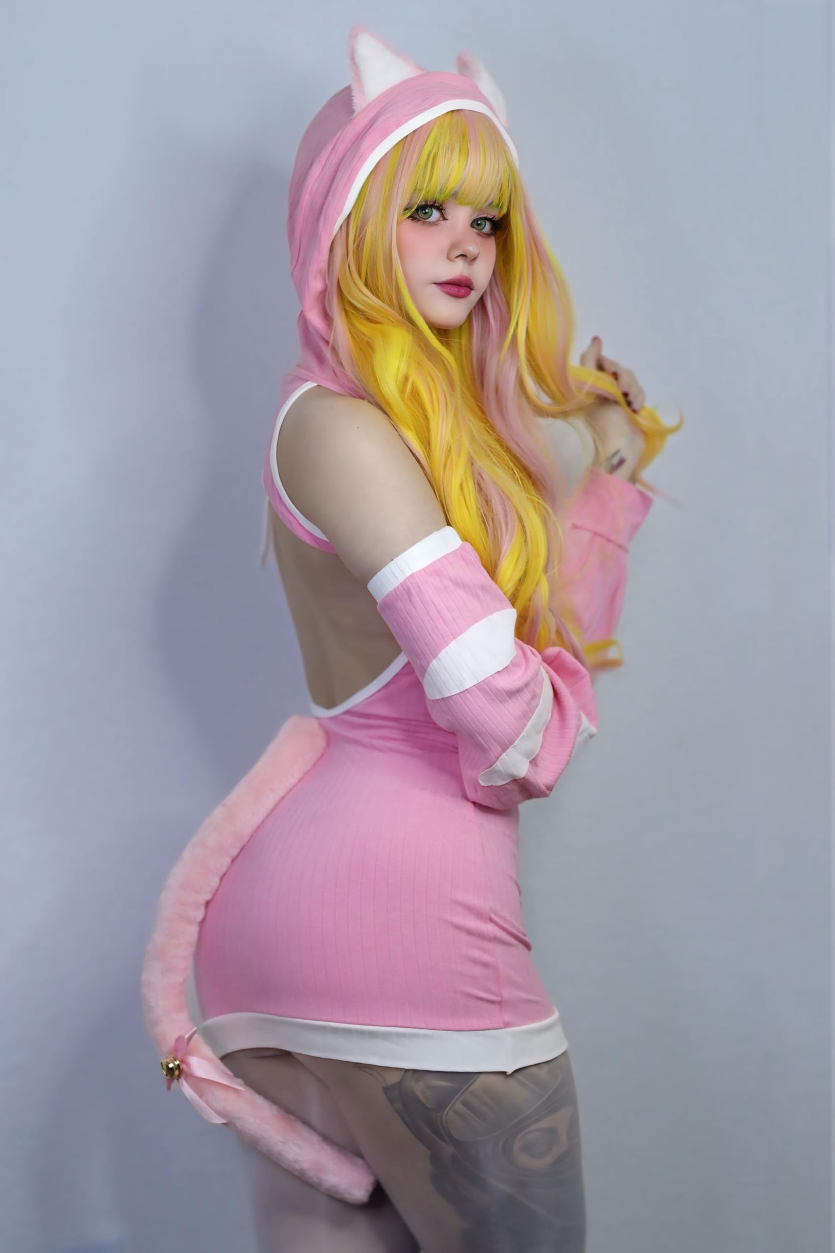 KORURACLUB Sexy Cat Maid Outfit Womens Lingerie Set Kitten Cat Claw Cosplay Sexy Sweater lingerie animal Cosplay lingerie: Pink Tabby XS-M