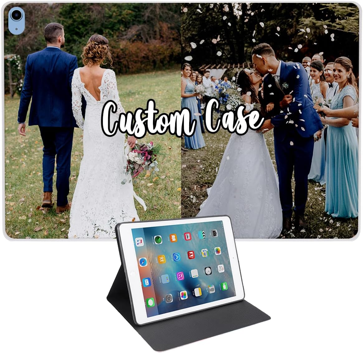 Personalized Flip Leather Case for iPad(A16) 11th Generation 11 Inch 2025 (Model:A3354 A3355 A3356),Custom Multi-Picture Text Drop-Resistant Durable Cover,Customized Collage Photo,Auto Wake/Sleep