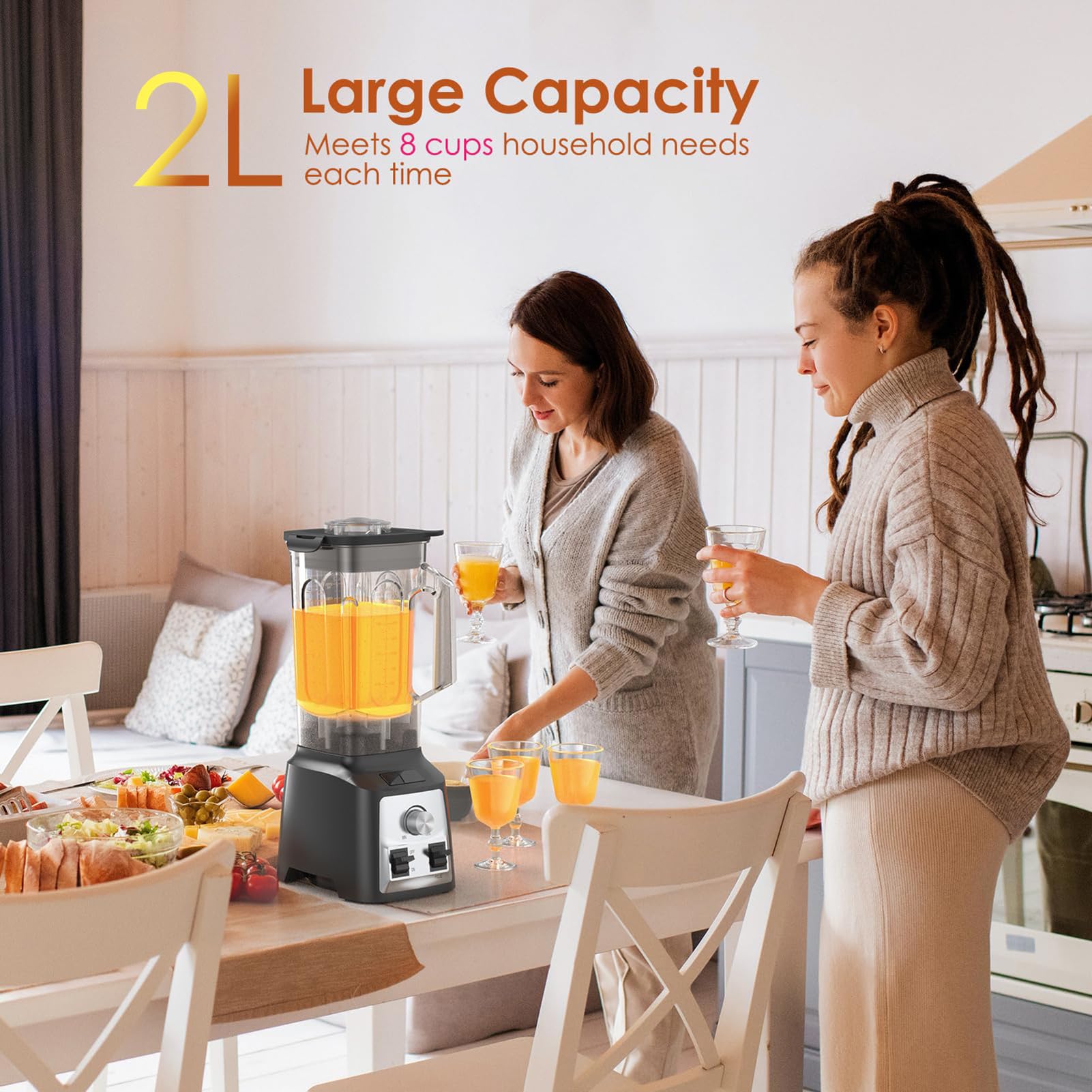 Domary Blender z 8 Ostrzami 30000 obr./min. Pojemnik 2L Bez BPA na Smoothies, Zupy i Soki