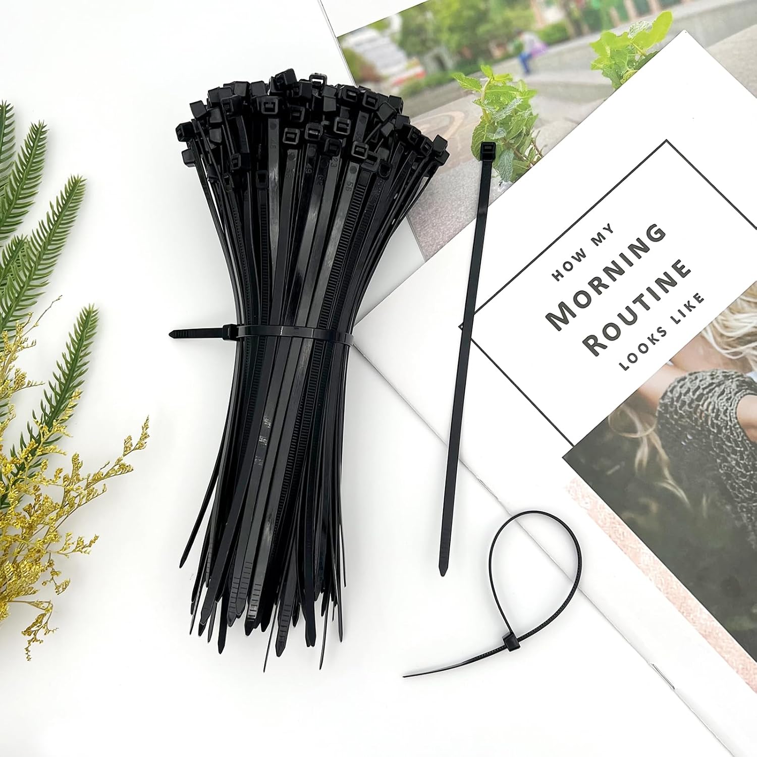 250-Pack Heavy-Duty Black Zip Ties – 50lb Strength Industrial Nylon Cable Ties for Garage, Workshop & Outdoor Wire Management