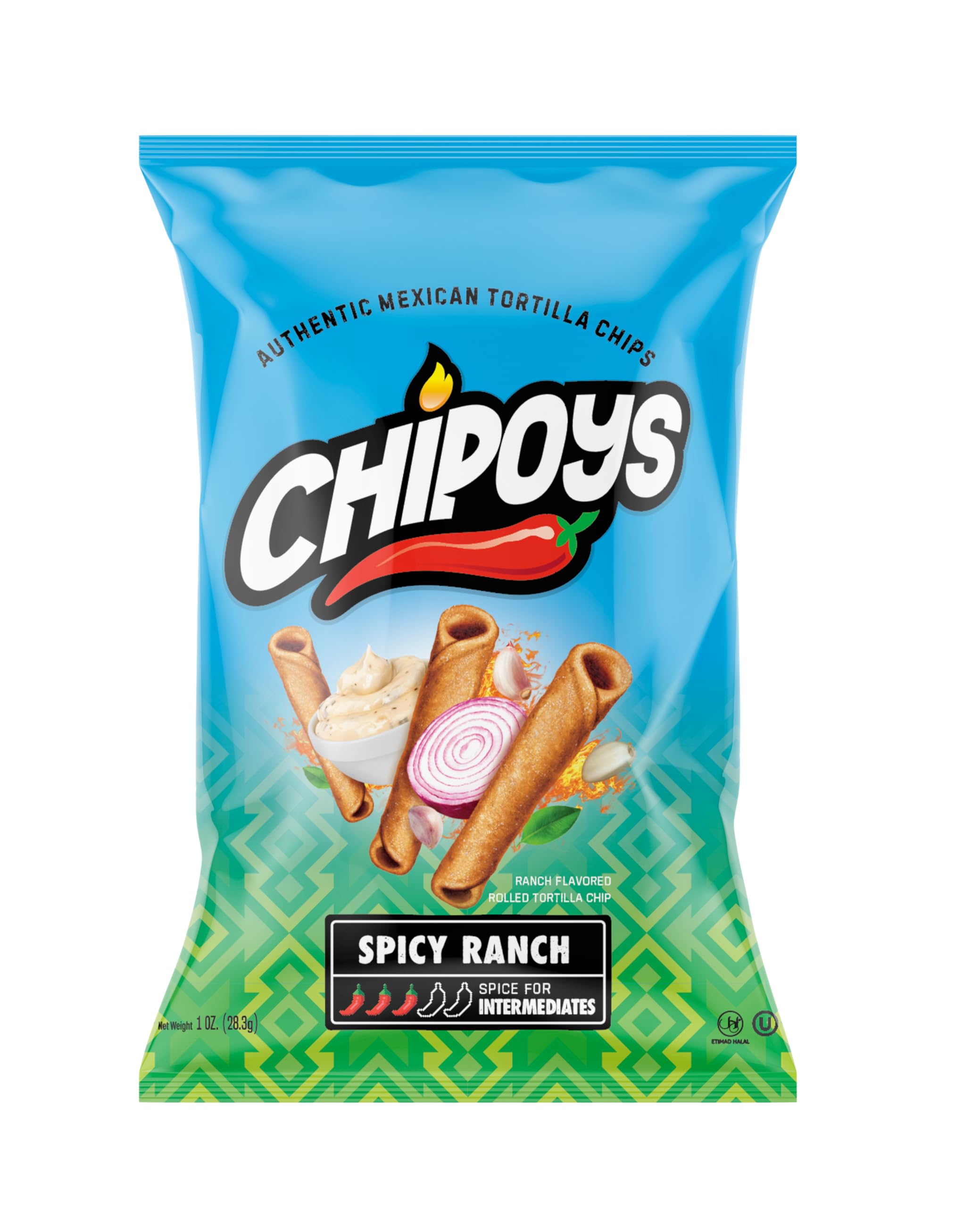 Chipoys Spicy Classic Ranch Rolled Corn Tortilla Chips, Gluten-Free, No Trans Fat, High Protein, Low-Calorie Flavorful Mexican Snacks, Made of Premium Crunchy Maiz Chips with Natural Ingredients 1 oz Pack of 12 (BB 4.16.25)