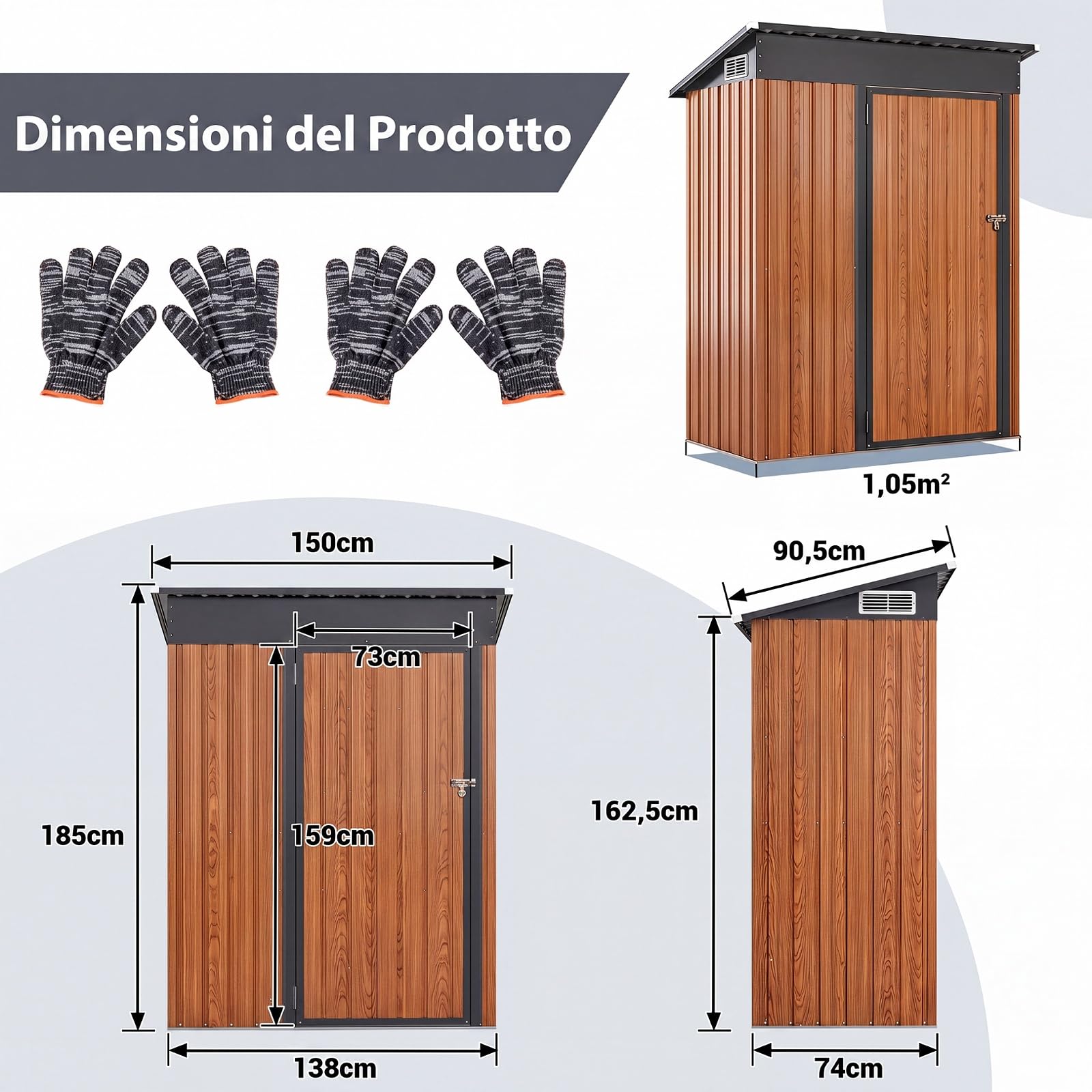 COSTWAY Armadio da Esterno in Metallo Zincato (Legno) | Capanno Giardino con Tetto Inclinato, Venti d'Aria e Porta con Chiusura, Casetta Porta Attrezzi da Cortile, Prato e Patio
