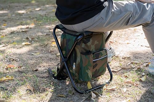 Miniatura 2 de YL traV Silla enfriadora tipo mochila, silla de pesca portátil, asiento plegable de 400 libras, bolsa de camuflaje de gran capacidad, taburete de