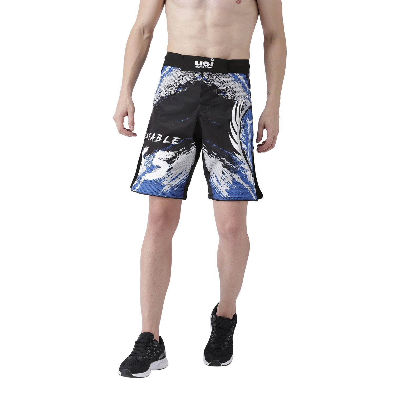 USI UNIVERSAL MMA Shorts for Training & Kickboxing, 411HB Unbeatable Shorts Tuf Stretch Fighting Shorts for Martial Arts, Cage Fight, Muay Thai, BJJ, Boxing (L, Black/Blue)-image-17