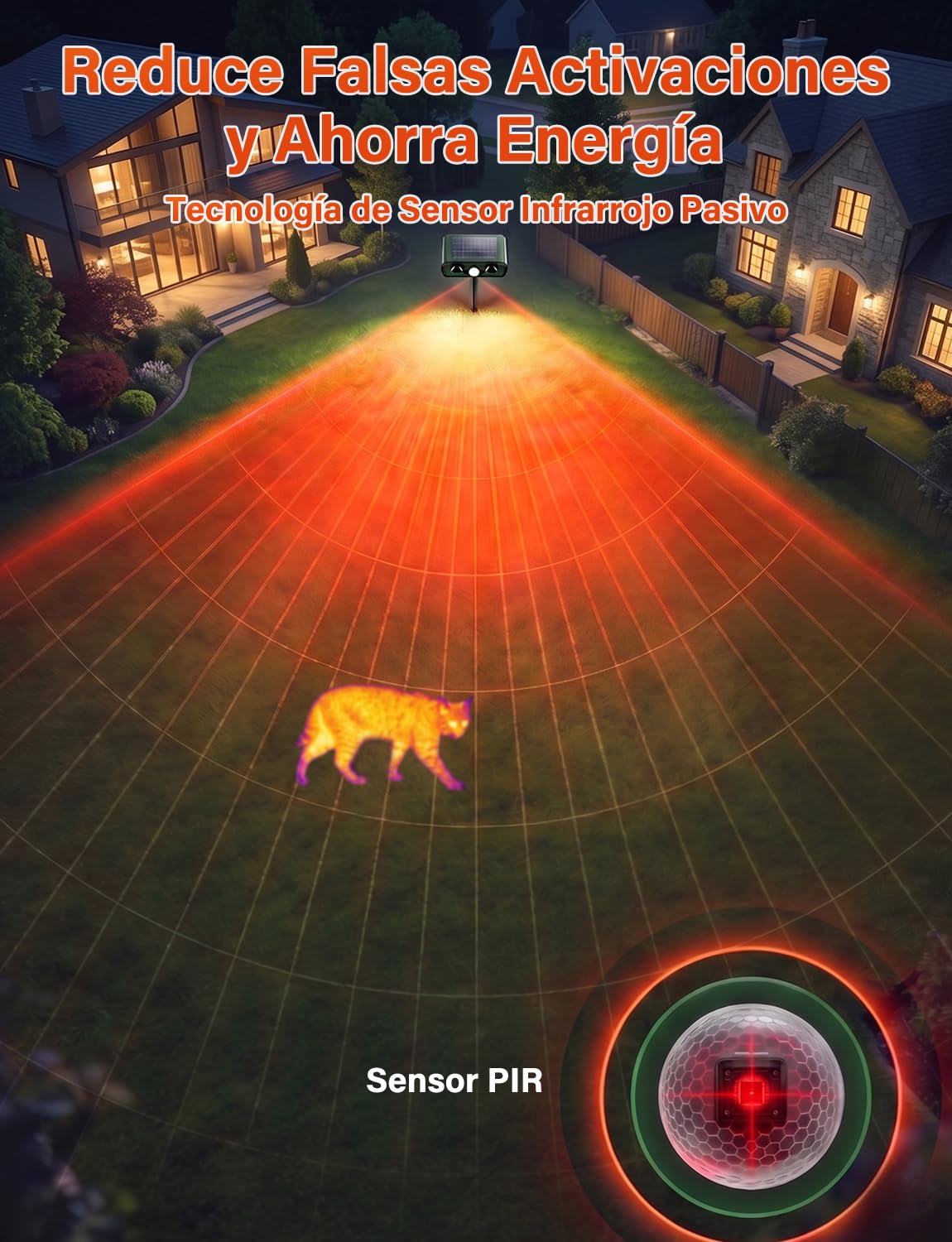 Repelente Gatos Ultrasónico de Jardín, con Frecuencia Variable Inteligente, Sensor de Movimiento PIR, IPX5 Impermeable, Ahuyentador de Animales para Gatos, Zorros, Pájaros, Patio y Huerto(2Pcs)