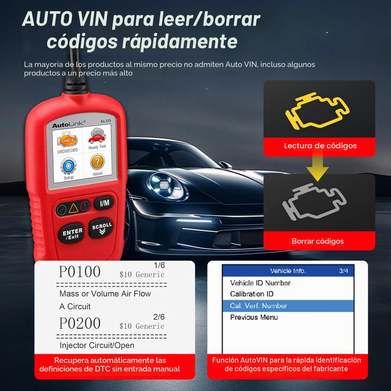 Autel AutoLink AL329 (actualización gratuita de por vida) OBD2/EOBD Lector de códigos de mano, llave de preparación I/M con un solo clic, herramienta de escaneo de diagnóstico OBDII/CAN, datos en vivo