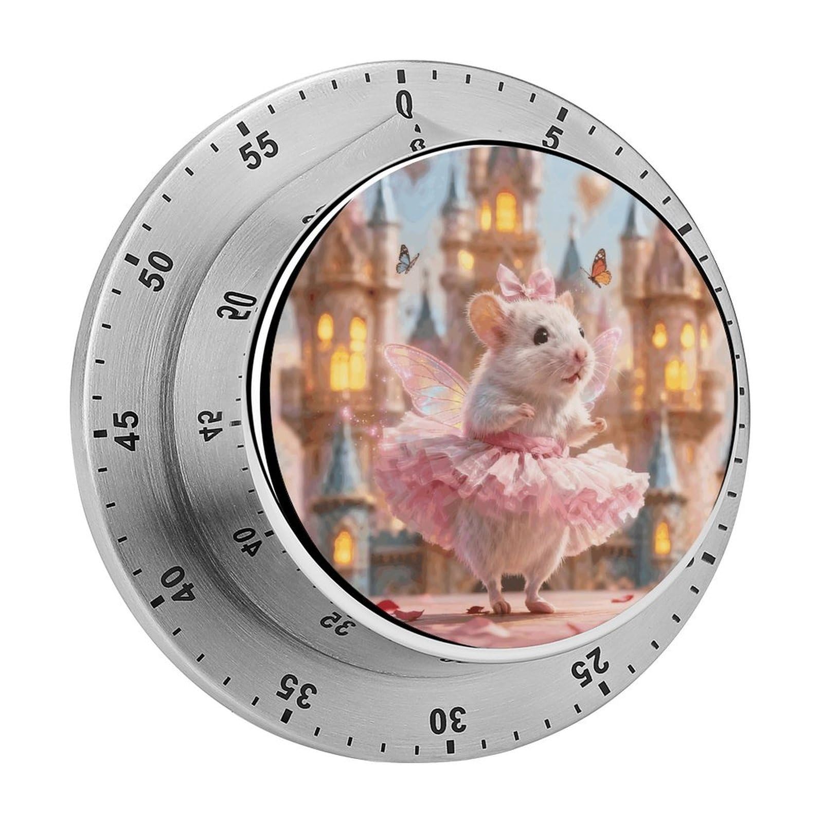 60 Minute Wind Up Timer, Visual Mechanical Timer with Loud Alarm, Pink Hamster Kitchen Timers for Cooking - No Batteries Required - Magnetic Backing, Exquisite Stainless Steel Body