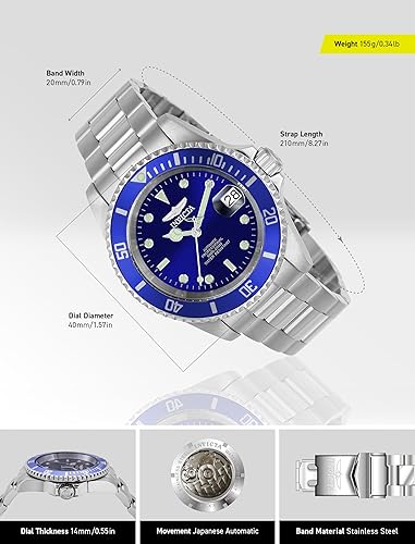 Miniatura 3 de Invicta Pro Reloj automático sumergible japonés para hombre Casual PlateadoAzul