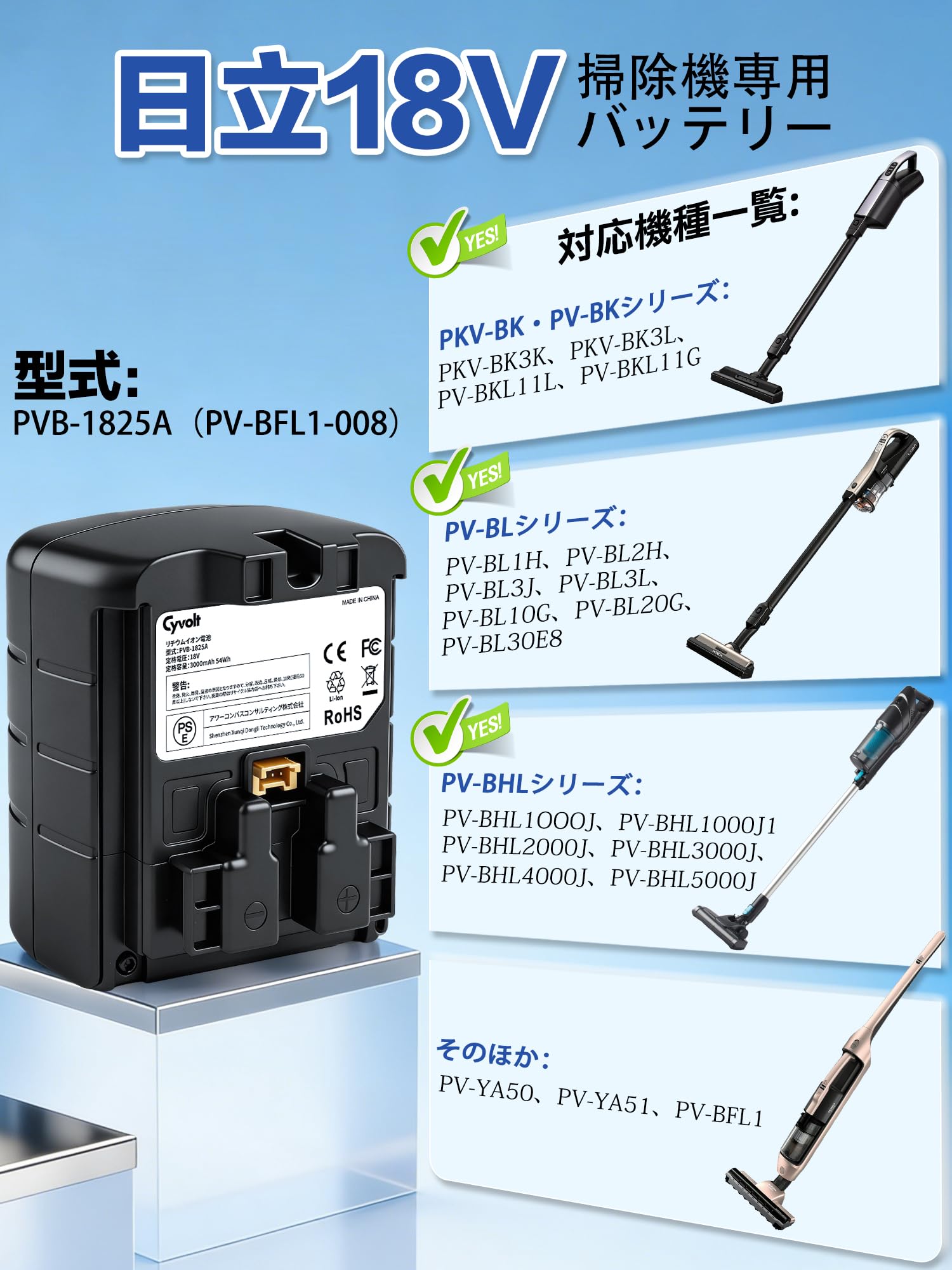 Amazon.co.jp: 日立 掃除機 バッテリー PVB-1825A 交換 Cyvolt - 18V
