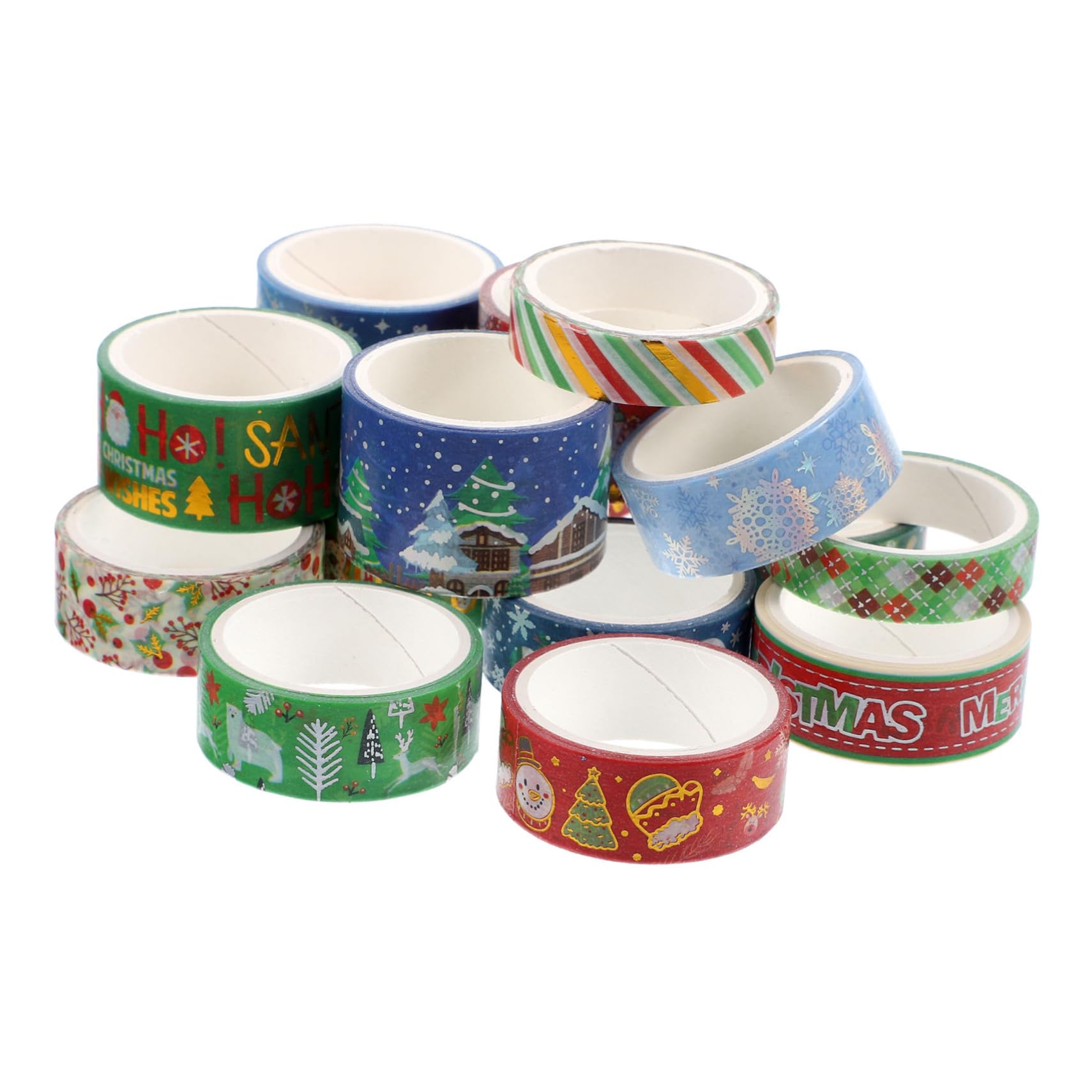 SHINEOFI 3 Set Nastro Adesivo Washi Natalizio Con Stampa A Caldo Adesivi Decorativi Fai Da Te 16 Pezzi 3 M/Rotolo Carta Per Buste Catene Decalcomania Catene Natalizie 16 * 3