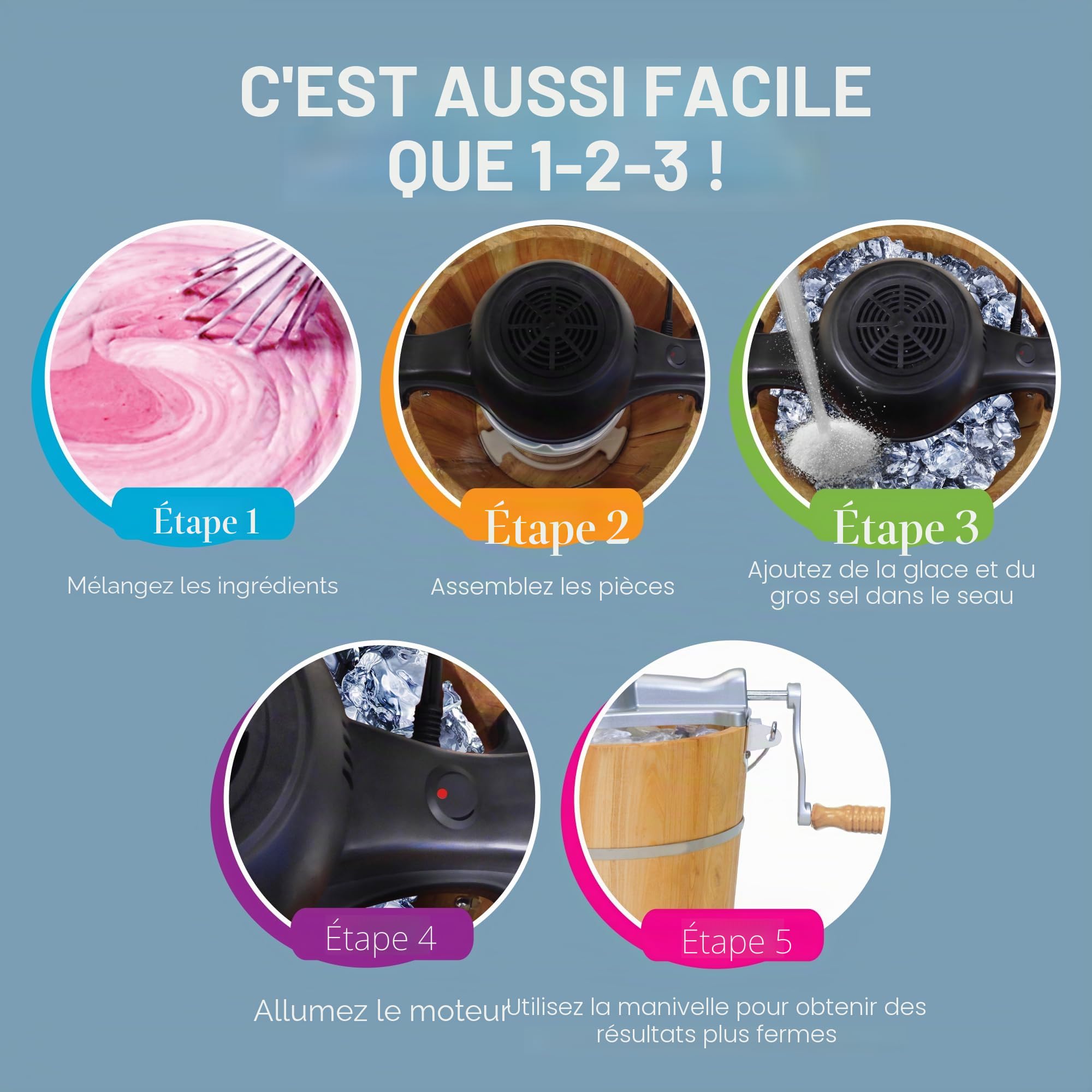 Elite Gourmet EIM916 Sorbetière électrique vintage en bois des Appalaches, 5,7 L, avec manivelle moulée sous pression, préparation de crème glacée avec sel gemme en quelques minutes, pin