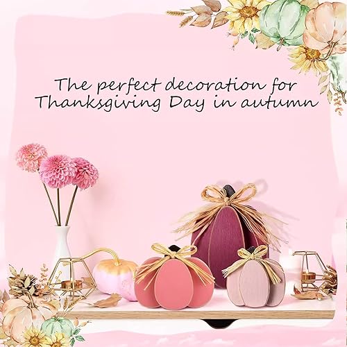 Miniatura 5 de Adorno de calabaza de Acción de Gracias para decoración de alféizar de ventana de mesa, decoración de bandeja escalonada de otoño con lazo de