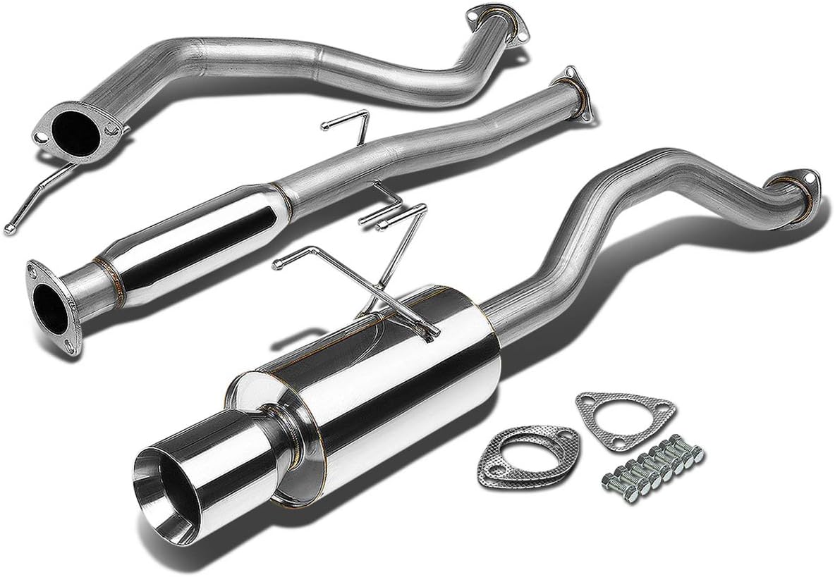 Auto Dynasty 4 inches Round Muffler Tip Catback Exhaust System Compatible with 1992-2000 Honda Civic Coupe Sedan EX, Stainless Steel