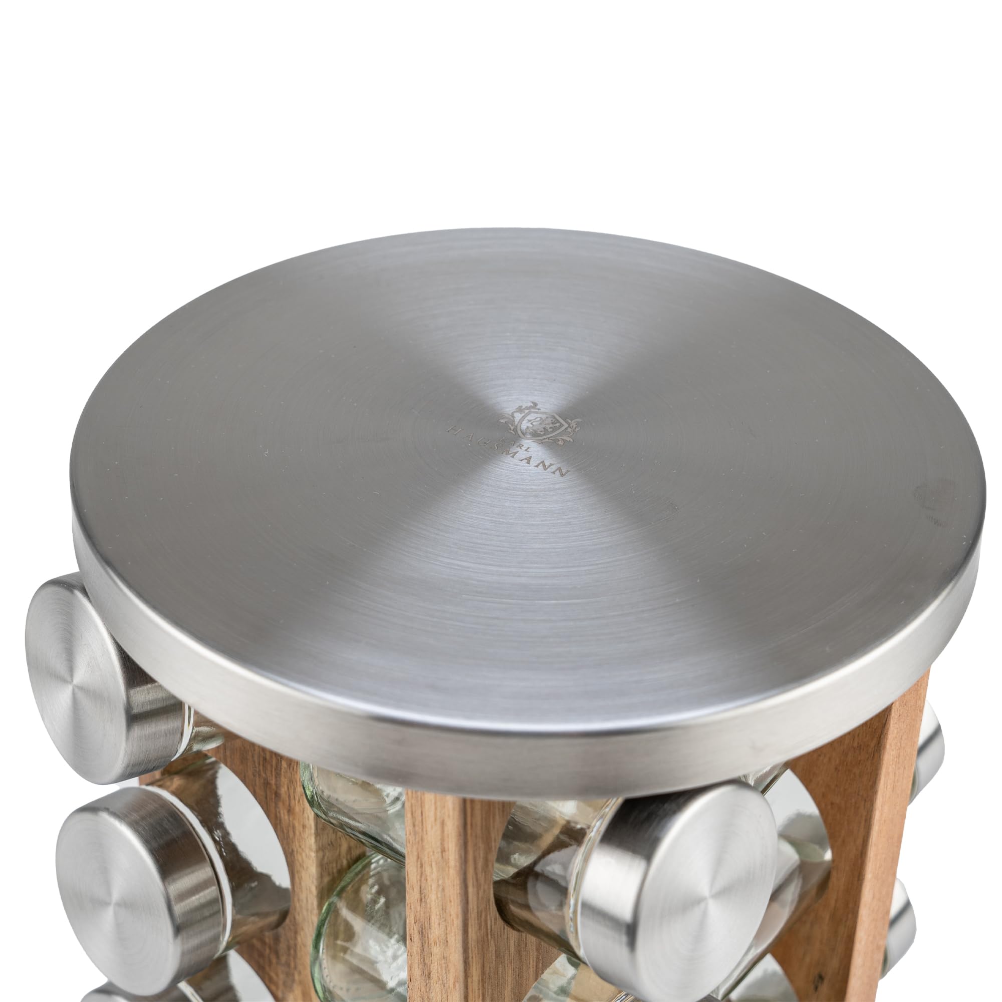 KARL HAUSMANN Portaspezie Girevole con 16 Barattoli in Vetro - Organizer Cucina Salvaspazio con Base Rotante 360° - Porta Spezie da Cucina in Legno e Metallo