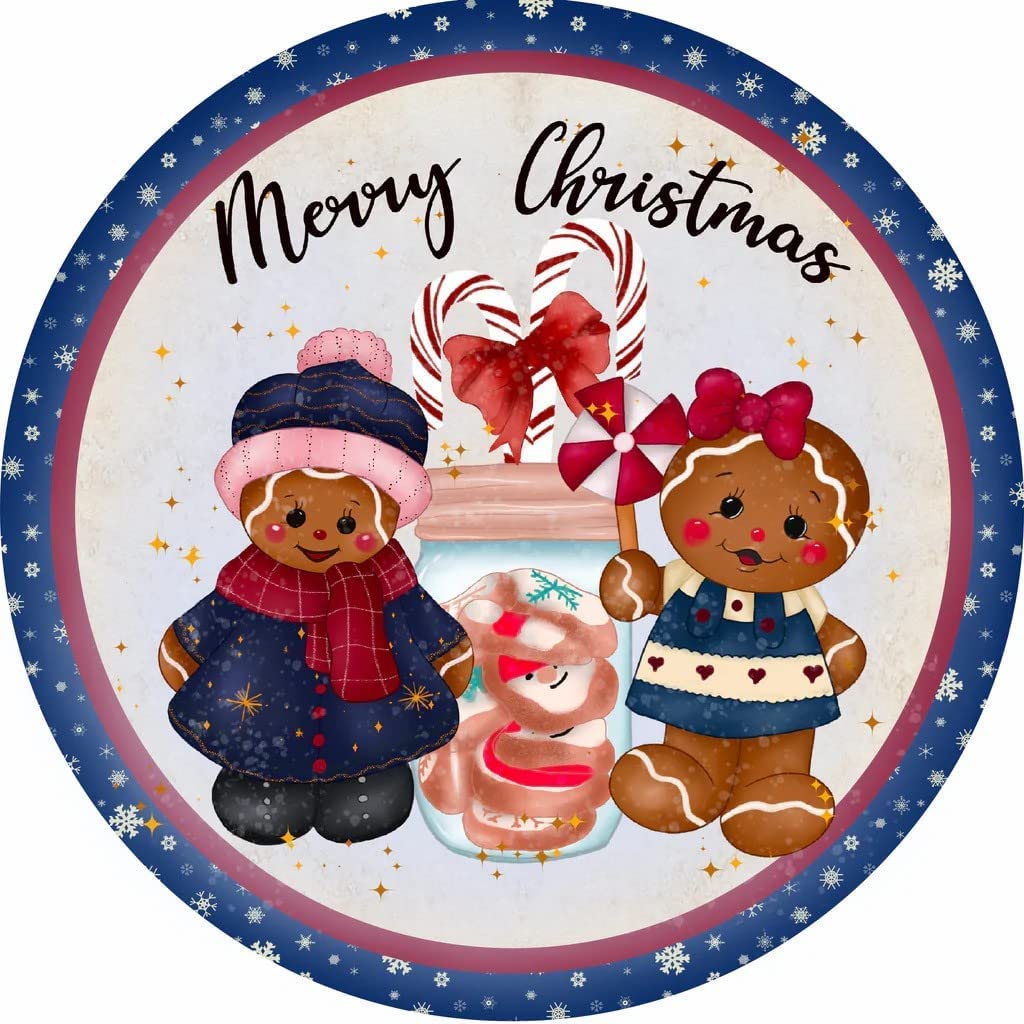 Metal Round Tin Signs Merry Christmas Gingerbread Sign Christmas Sign Gingerbread Sign Wreath Attachment Antique Tin Sign Metal Sign Halloween Decor Christmas Decor Wall Decor 12x12 Inch