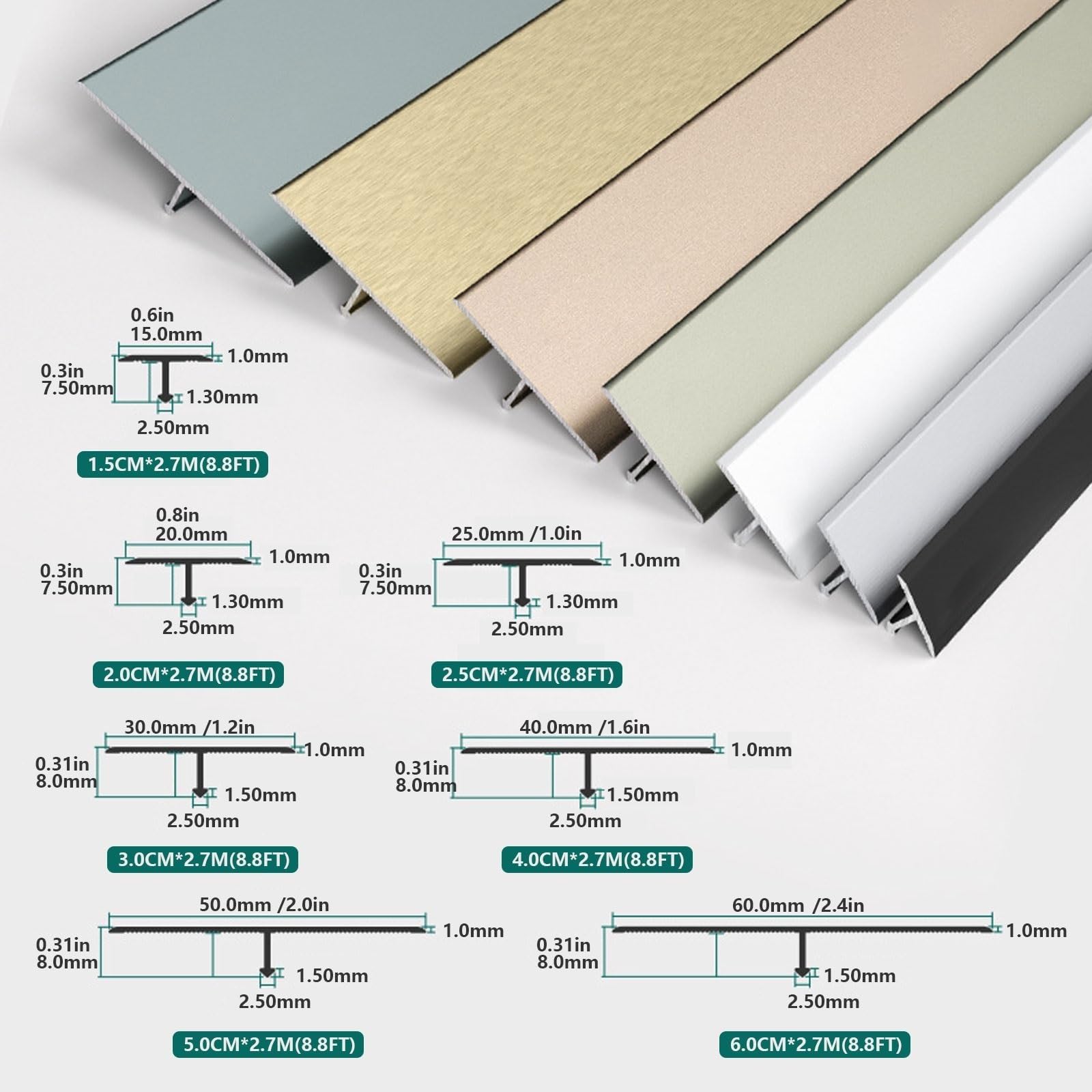 3-pak pasków progowych ze stopu aluminium, profil przejściowy, ochraniacz krawędzi podłogi (szary, 5 x 90 cm / 2 x 36 cali) dla płynnego przejścia na podłogę