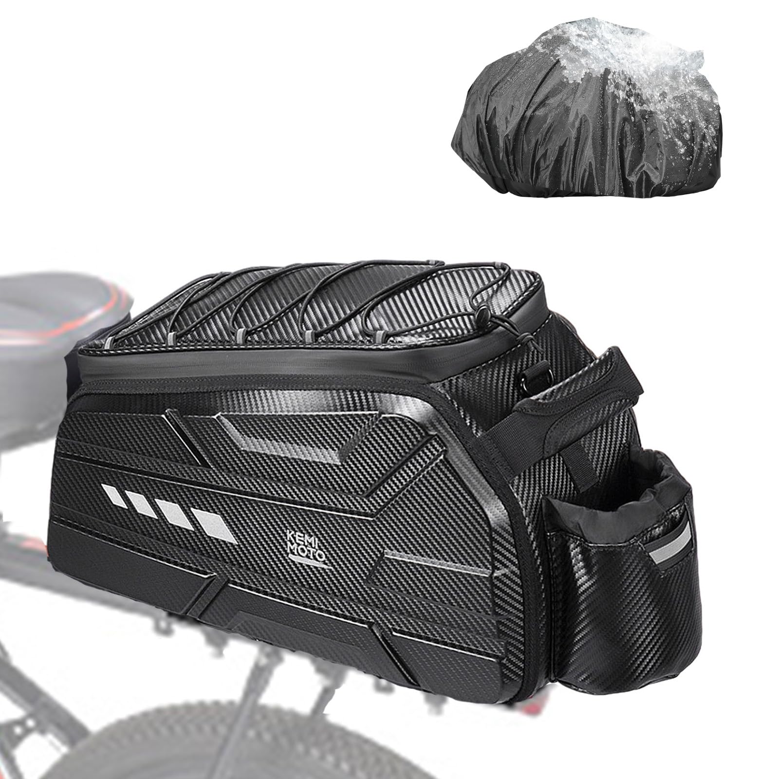 KEMIMOTO Bike Bag 15L EVA Hard Shell, Upgraded Ebike Rear Rack Bag with Waterproof Cover, Bicycle Trunk with Shoulder Strap for Commuter Travel Outdoor