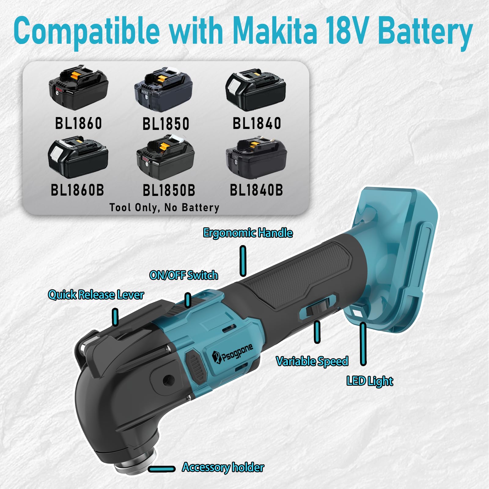 WingFly Multitool Oscillante A Batteria - Compatibile Con Makita 18V, 6 Velocità, 8500-21000 OPM, Per Taglio E Levigatura