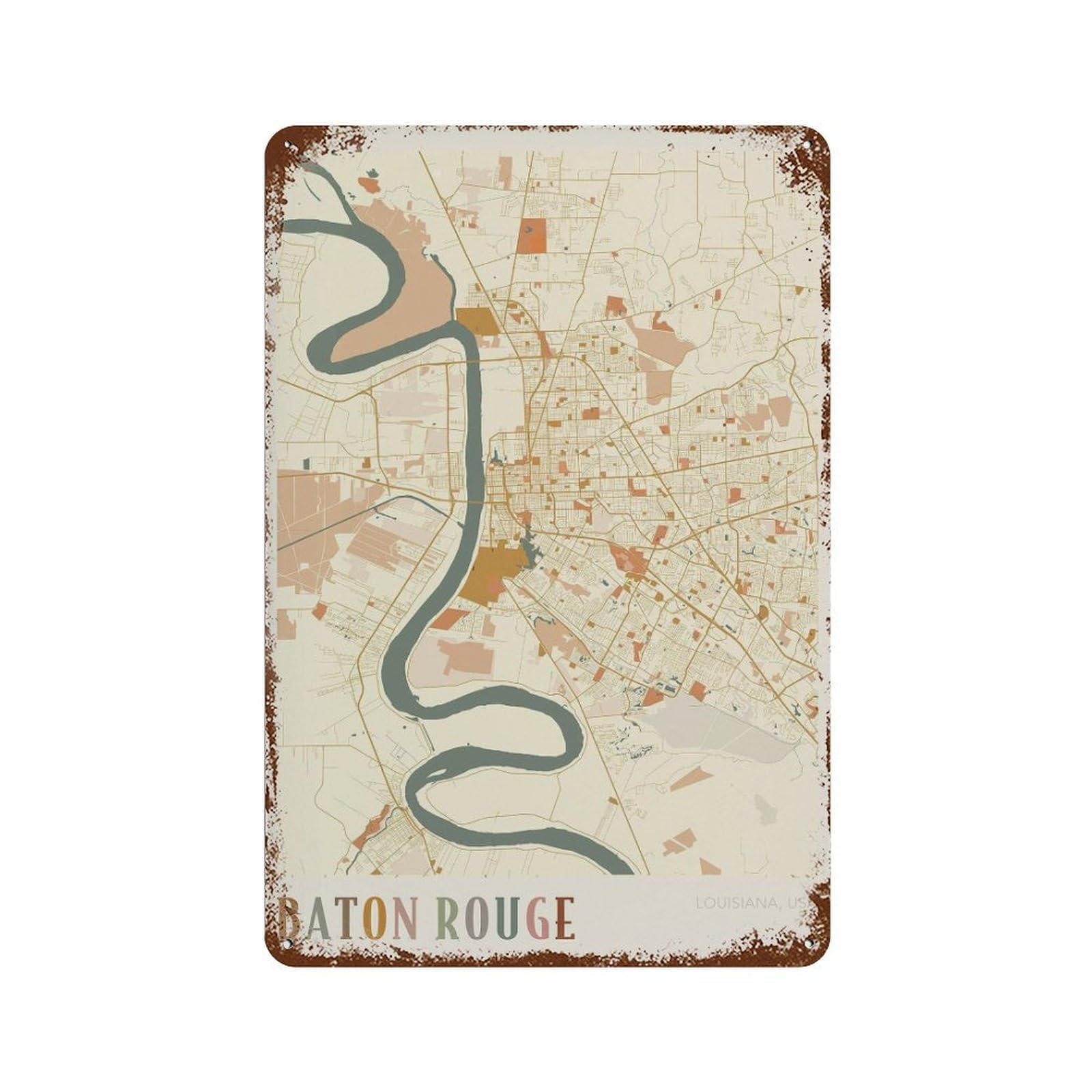 xiaoxiaoshen Baton Rouge Map Louisiana Travel Gift Boho (2) Wall Decor Art Metal Tin Poster Modern Home Decor Art Home Bar Shop Decorations Vintage Sign 30x20cm