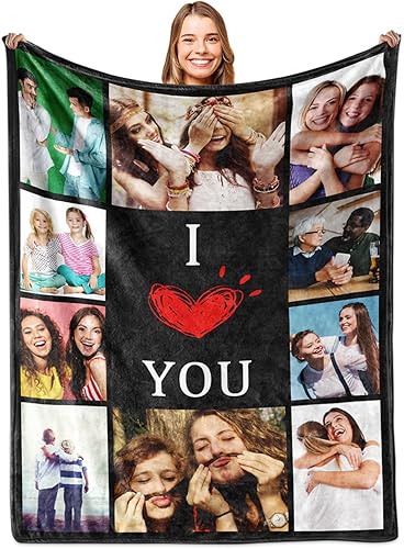 Mantas de fotos personalizadas para mamá, mantas personalizadas con imágenes y texto "I Love You", regalos personalizados de cumpleaños del día de