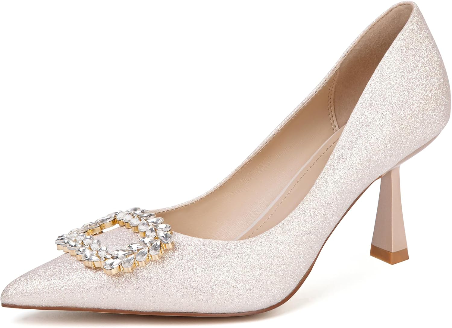 Slingback Wedding Heels for Women Bridal Lace Mesh Kitten Heel Closed Pointed Toe Pearl Pumps Shoes