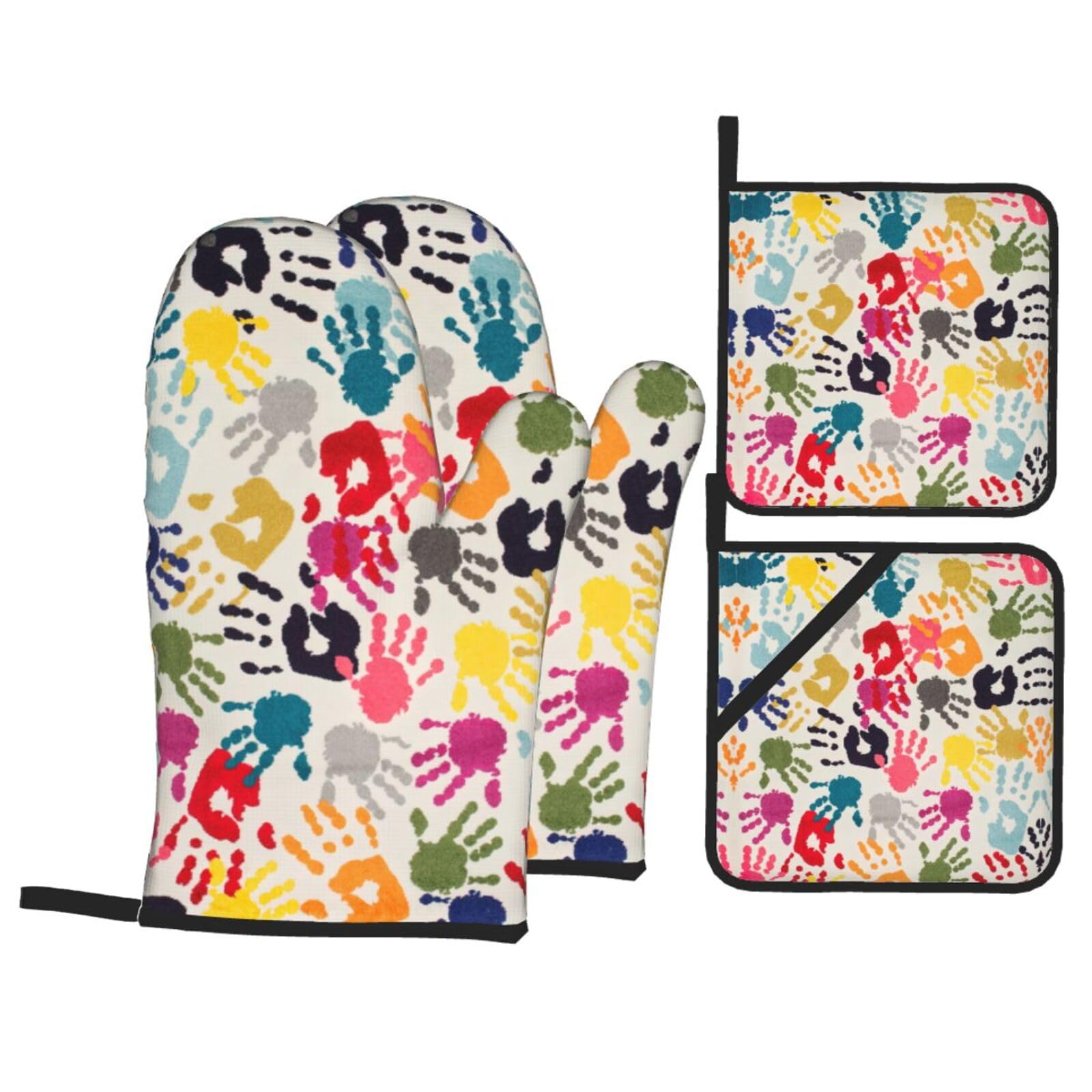 Hand Print Print Oven Microwaving Waterproof Kitchen Gloves for Baking Grilling Holiday Cooking