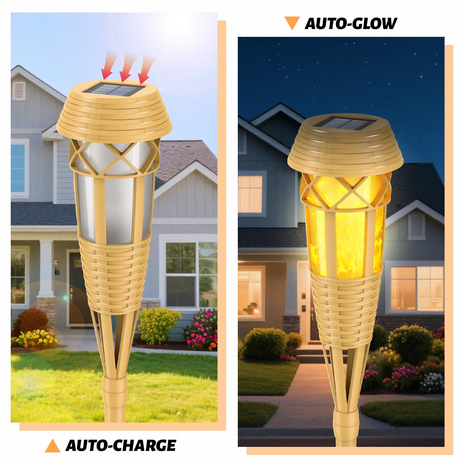 Solar Außenleuchten - Solar Fackel Lichter mit flackernder Flamme für Garten Dekor, Wasserdichte Solar Gartenleuchten, Outdoor Terrasse & Weg Hof Dekorationen mit Flammenfackeln - 2 Pack
