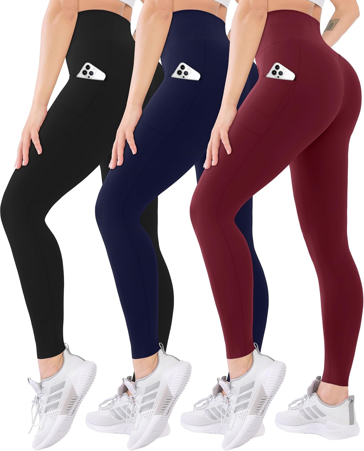 Blisset 3 Pack High Waisted Leggings for Women with Pockets Soft Active Tummy Control Pants for Yoga Running & Daily Wear