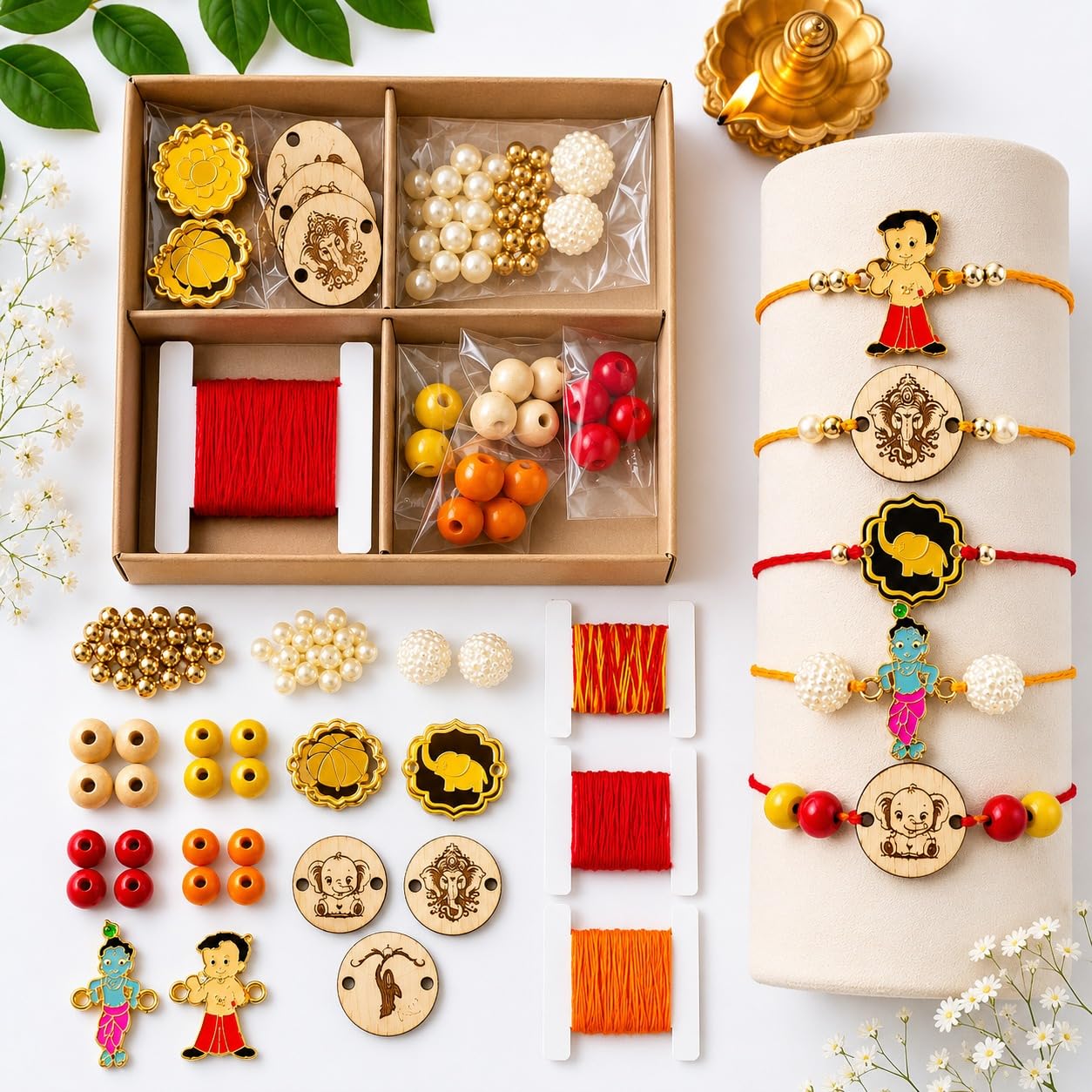 Sippu Rakhi Making Kit DIY Rakhis-Fancy Rakhi Making Material Beads,Charms-Raksha Bandhan Materials Craft Combo Rakhi Making DIY Kit-Art and Craft Kit Gift for Kids and Adults,Assorted-image-37