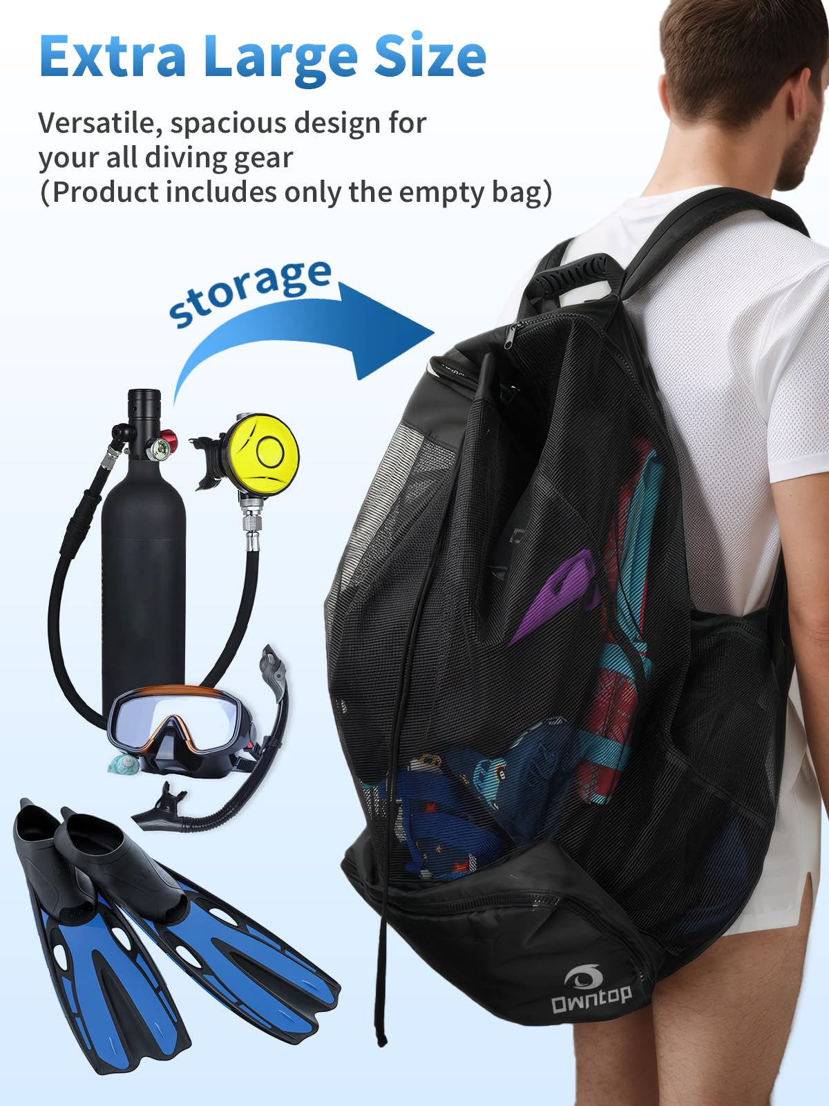 Borsa Da Immersione In Rete Owntop - Zaino Grande Per Attrezzatura Subacquea, Snorkeling E Surf - Foto 9
