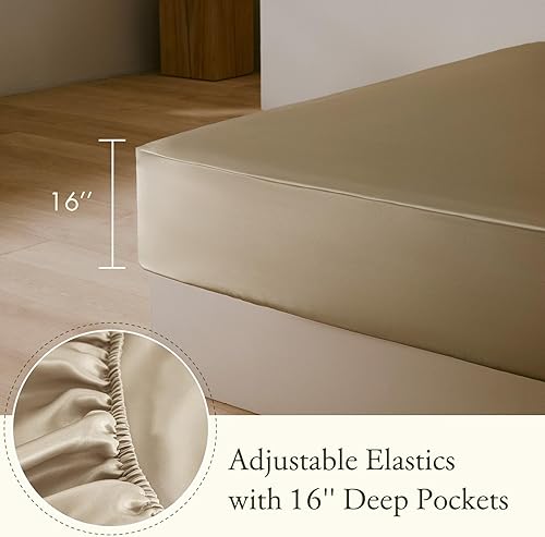 Miniatura 4 de LilySilk Juego de sábanas bajeras de seda de 3 piezas, 100% seda de morera grado 6A, 2 fundas de almohada de seda y 1 sábana bajera de seda,