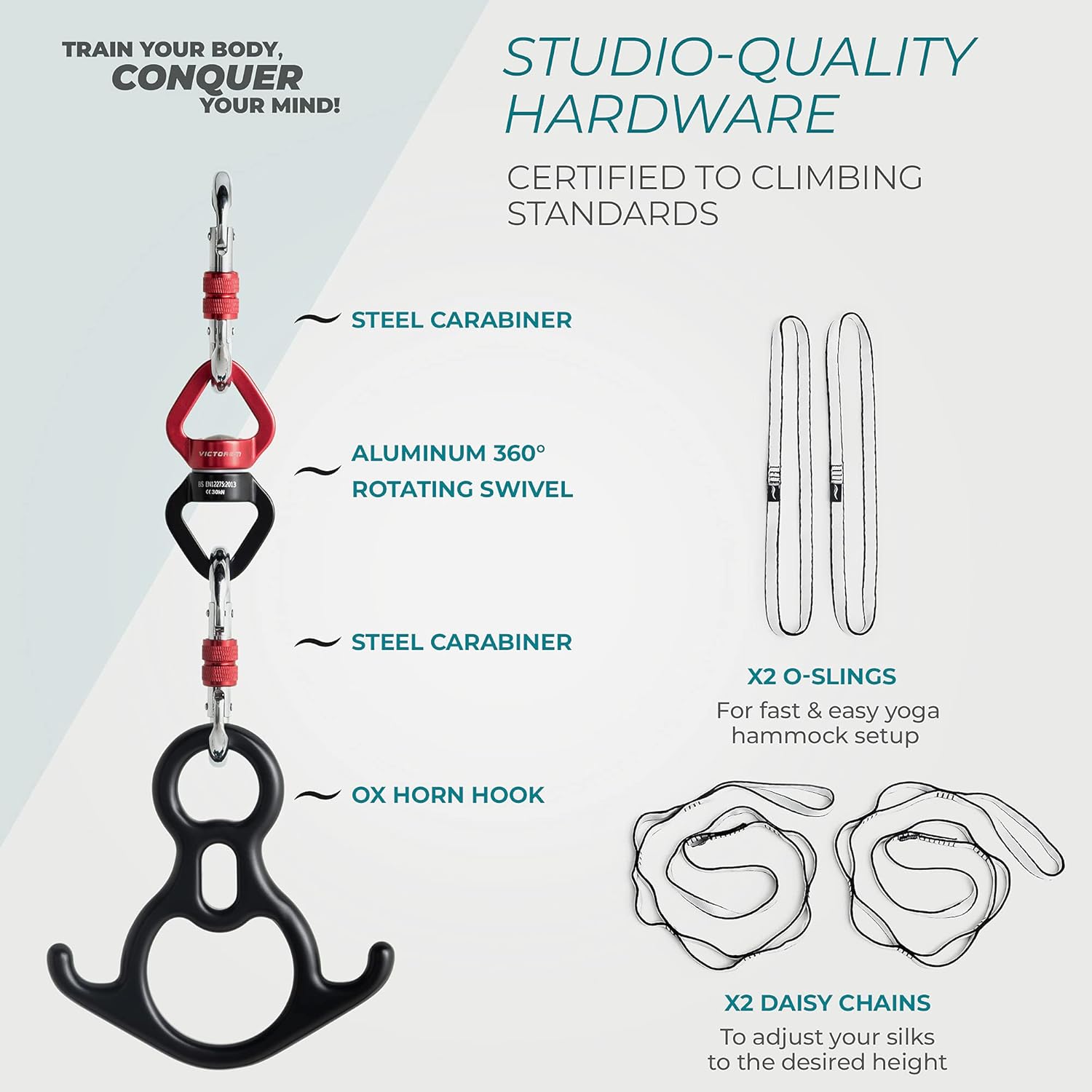 Victorem Aerial Silks - 11 Yards Aerial Silk, Premium Ariel Yoga Hammock, Durable and Low-Stretch Fabric, Yoga Starter Kit for Home, Aerial Rig for All Skill Levels - All Hardware Included