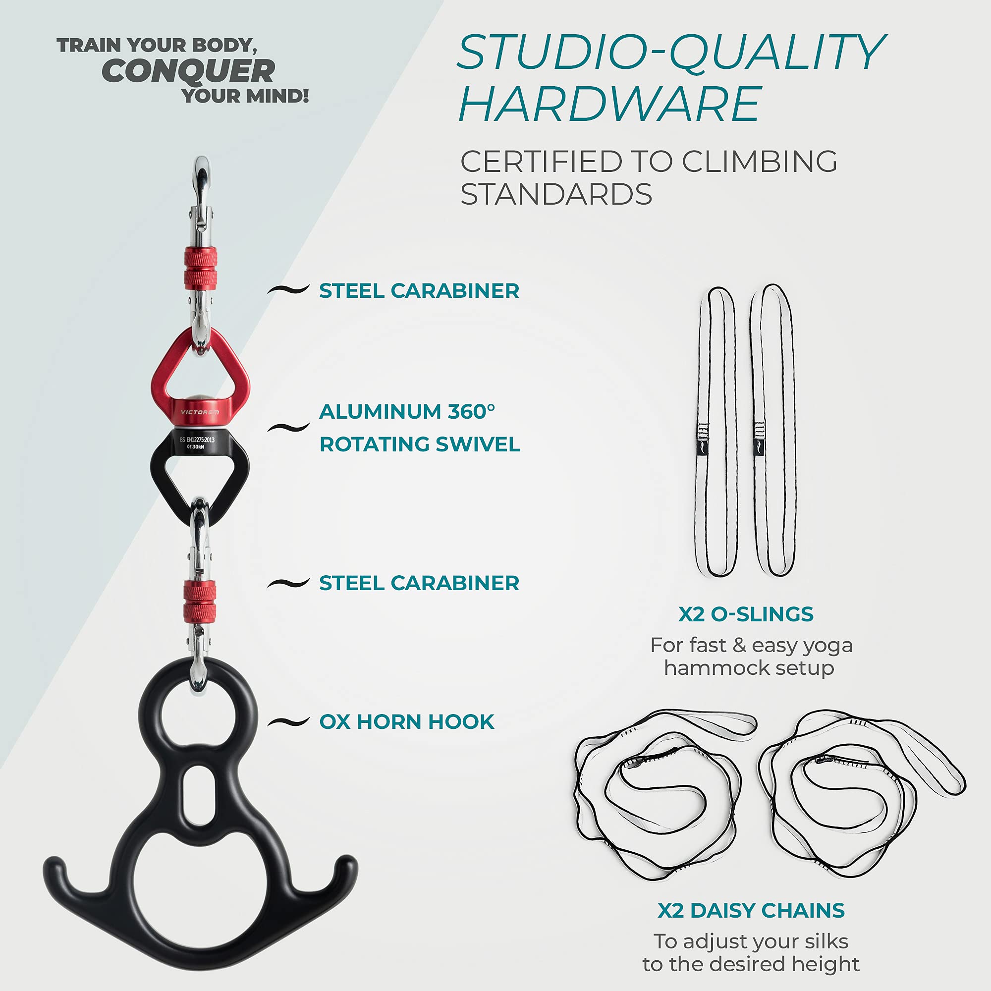 Victorem Aerial Silks - 11 Yards Aerial Silk, Premium Ariel Yoga Hammock, Durable and Low-Stretch Fabric, Yoga Starter Kit for Home, Aerial Rig for All Skill Levels - All Hardware Included