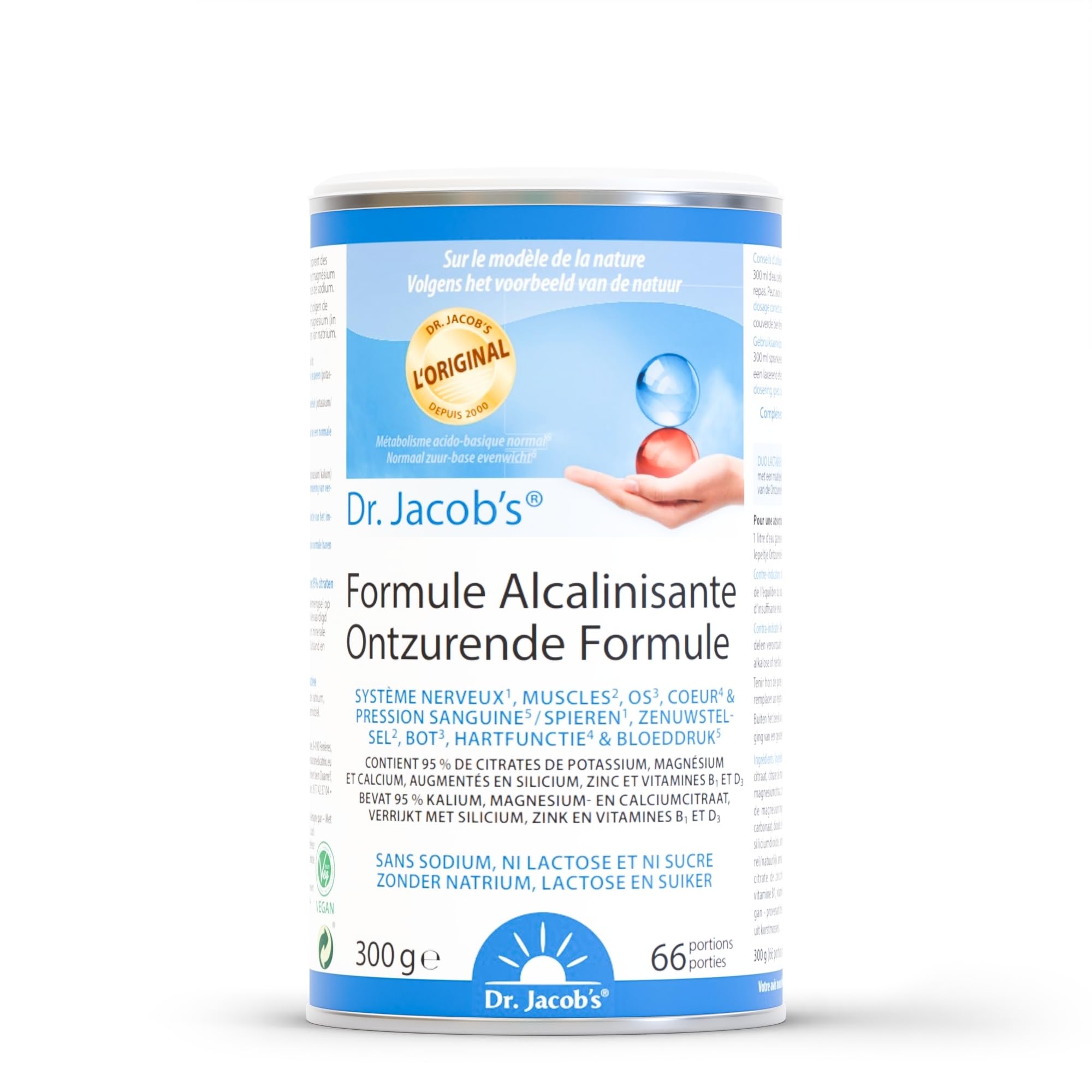 Formule Alcalinisante - Dr. Jacob's - 300g - Mélange de minéraux alcalins citrates fabriqués à partir de matières végétales
