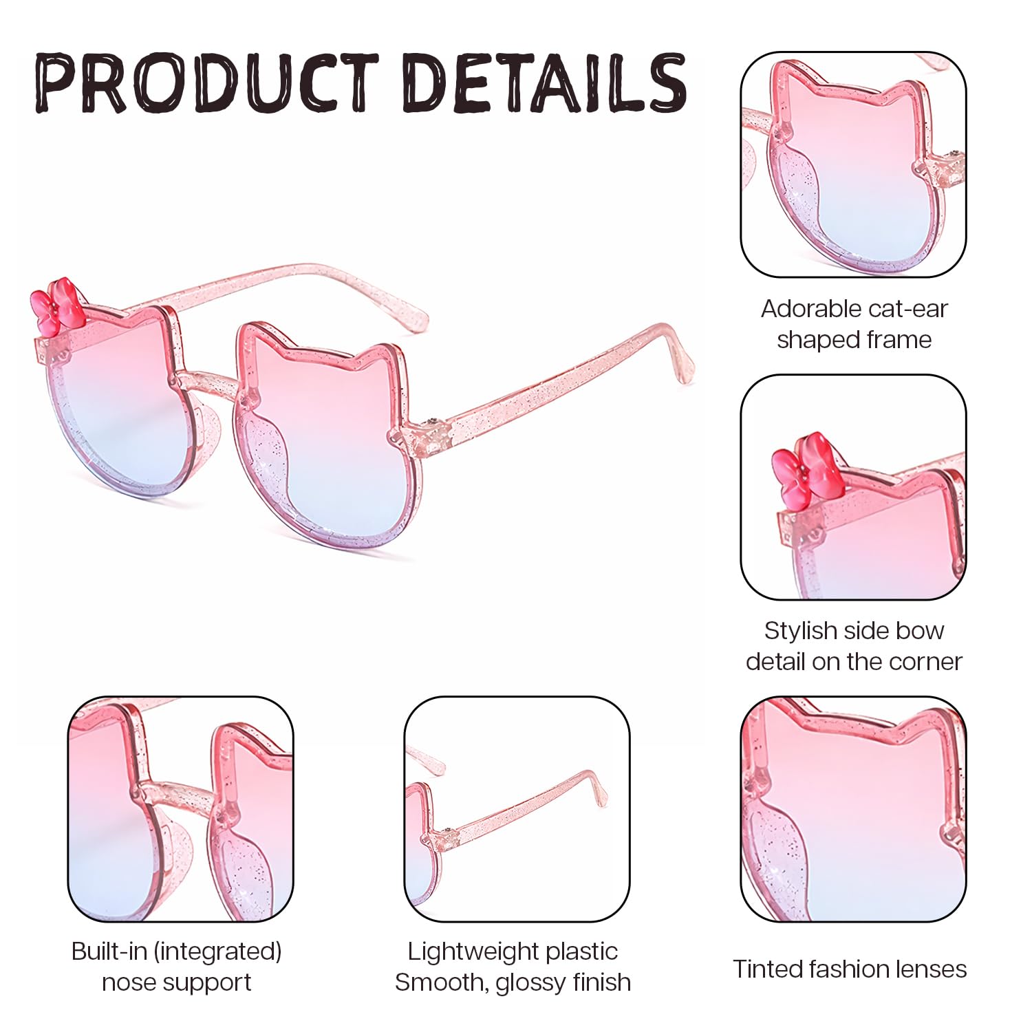 SYGA Kids Goggles, Modern Stylish Eyewears for Boy's and Girls, Colorful Cat Shape, Suitable for Age 3 to 8 Years (TransBlue&GrdientPink) (TransBlue&GrdientPink) 3