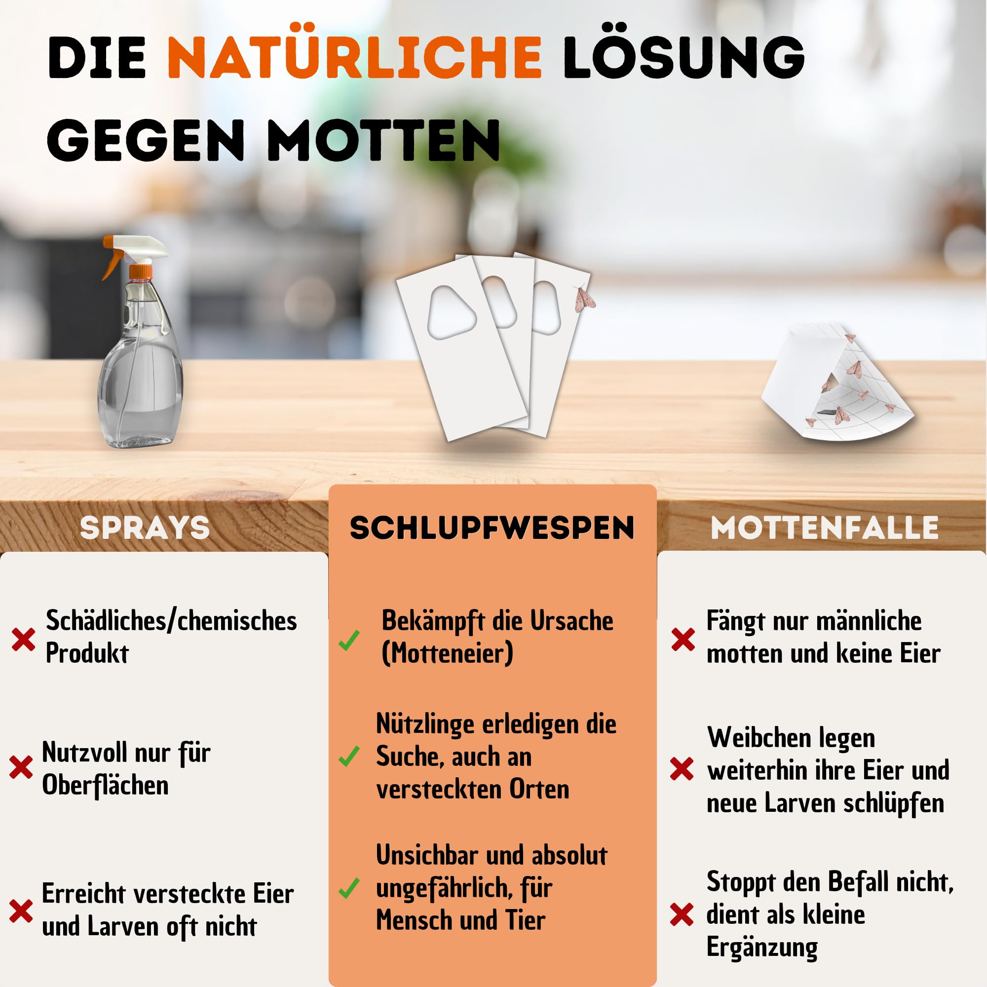 Schlupfwespen gegen Lebensmittelmotten - 20 Karten à 1 Lieferung zur effektiven Bekämpfung - biologische Alternative zur Mottenfalle oder Pheromonfalle