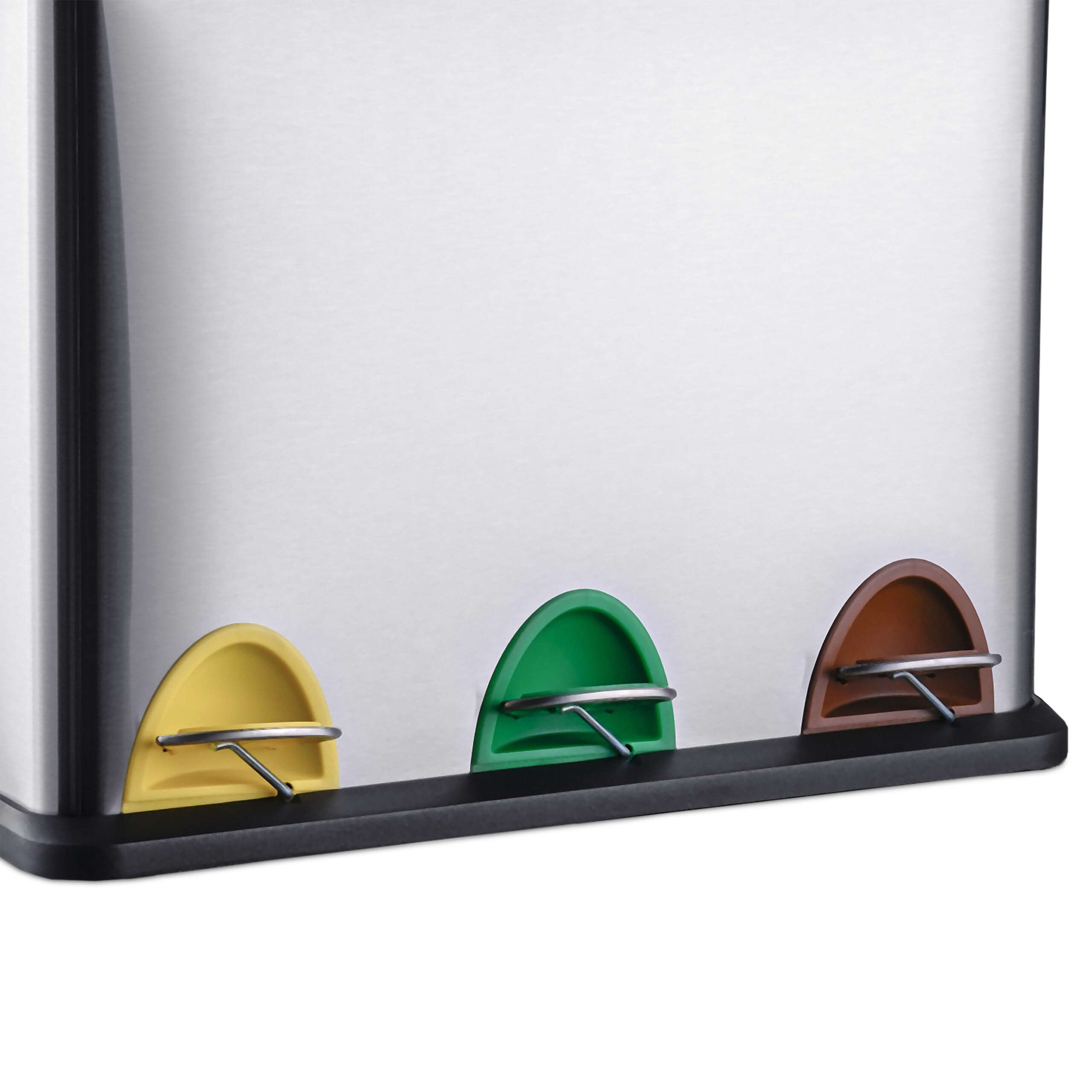 Cubo de Basura Relaxdays, 3 Compartimentos, 24 l, con Pedal, Separador para Cocina, 39,5 x 46 x 26,5 cm, Acero, Plateado