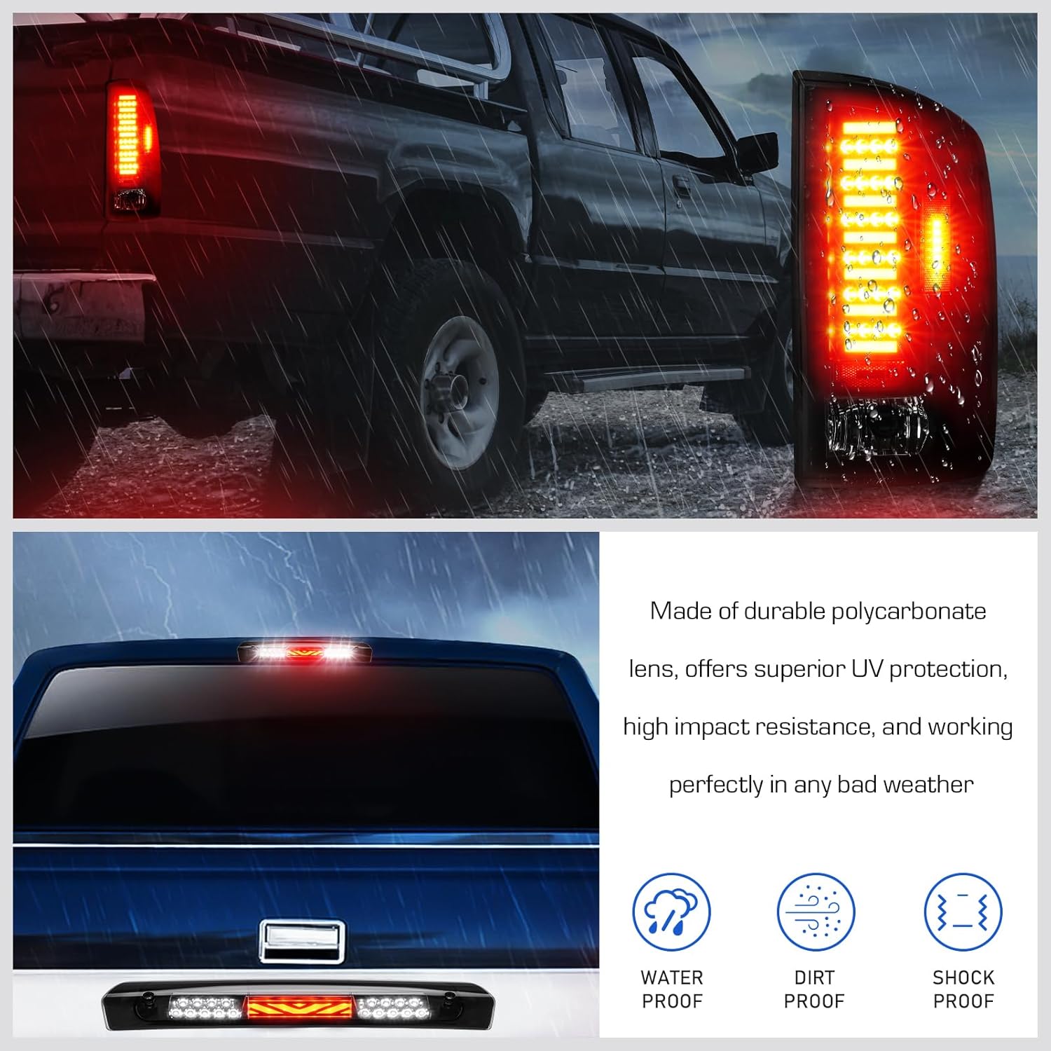 LED Tail Light + 3rd Brake Light Kit Fit for Dodge Ram 1500 2002-2006 / Fit for Dodge Ram 2500 3500 2003-2006 Rear Brake Cargo Lamp Taillight Assembly, Black Housing Smoke Lens