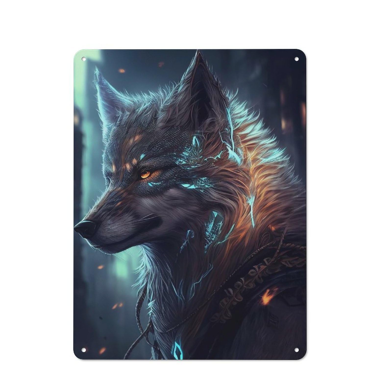 Junmoney Wolf Anime Animal Rustic Tin Sign 40X30cm Featuring For Garage Or Workshop, For Garage, Workshop And Man Cave Decoration