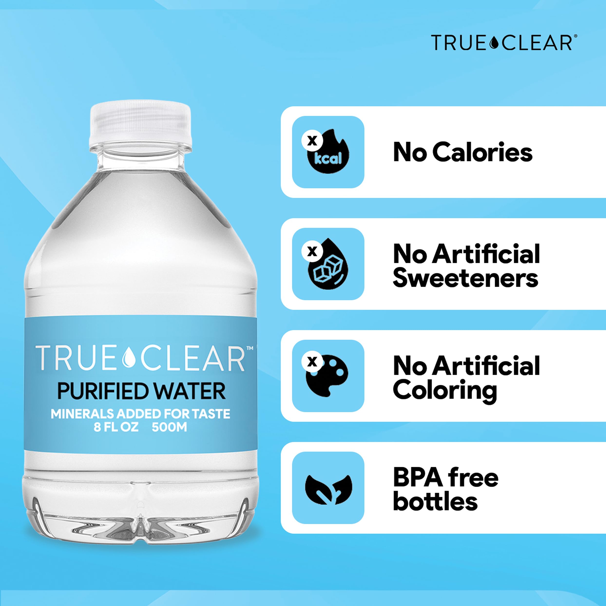 True Clear Purified Drinking Water BPA-Free Bottles Mineral Enhanced Hydration Eco-Air Recyclable Packaging 8 Fl Oz 24 Pack — view 5